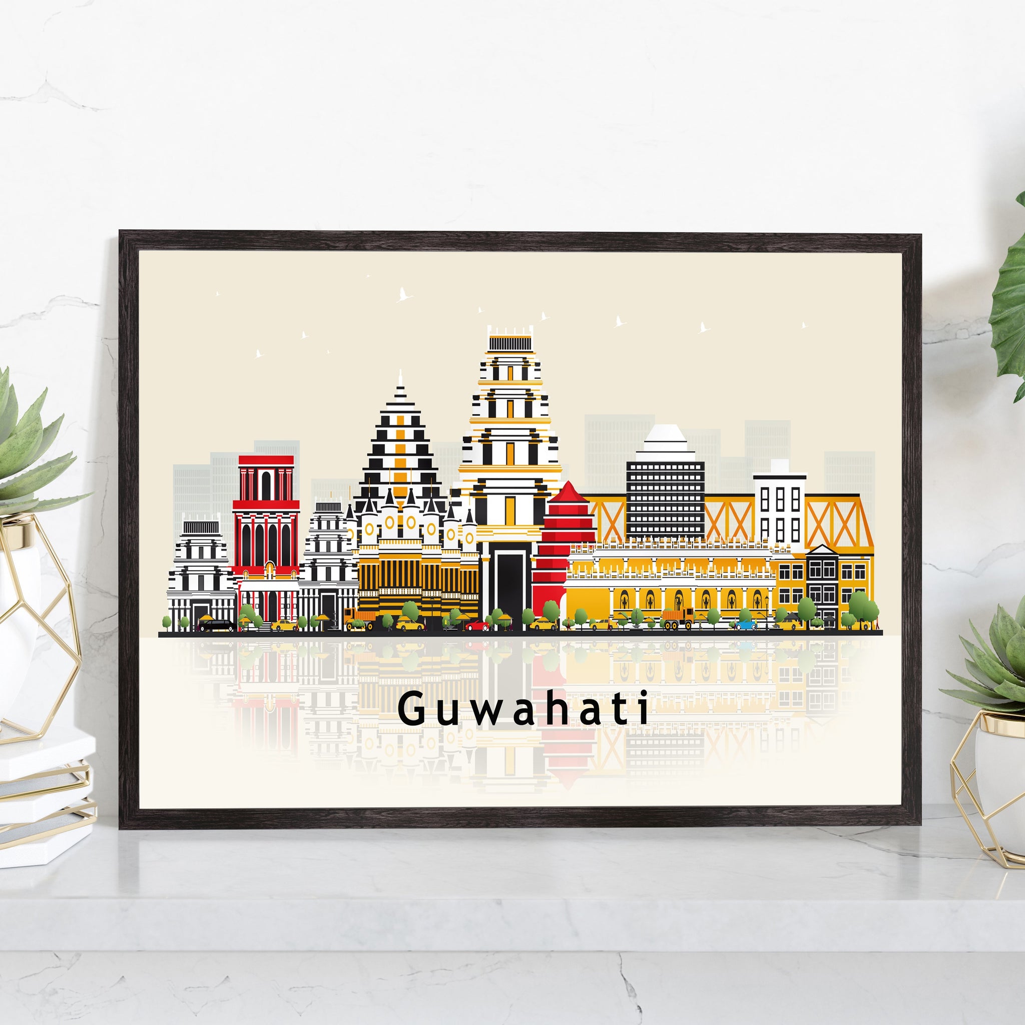 GUWAHATI INDIA Illustration skyline poster, Modern skyline cityscape poster, India city skyline landmark map poster, Home wall decoration