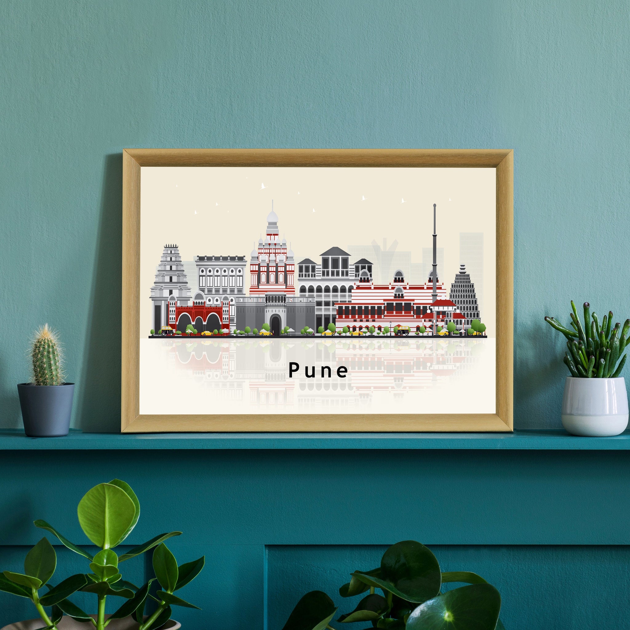 PUNE INDIA Illustration skyline poster, Modern skyline cityscape poster, India city skyline landmark map poster, Home wall decoration