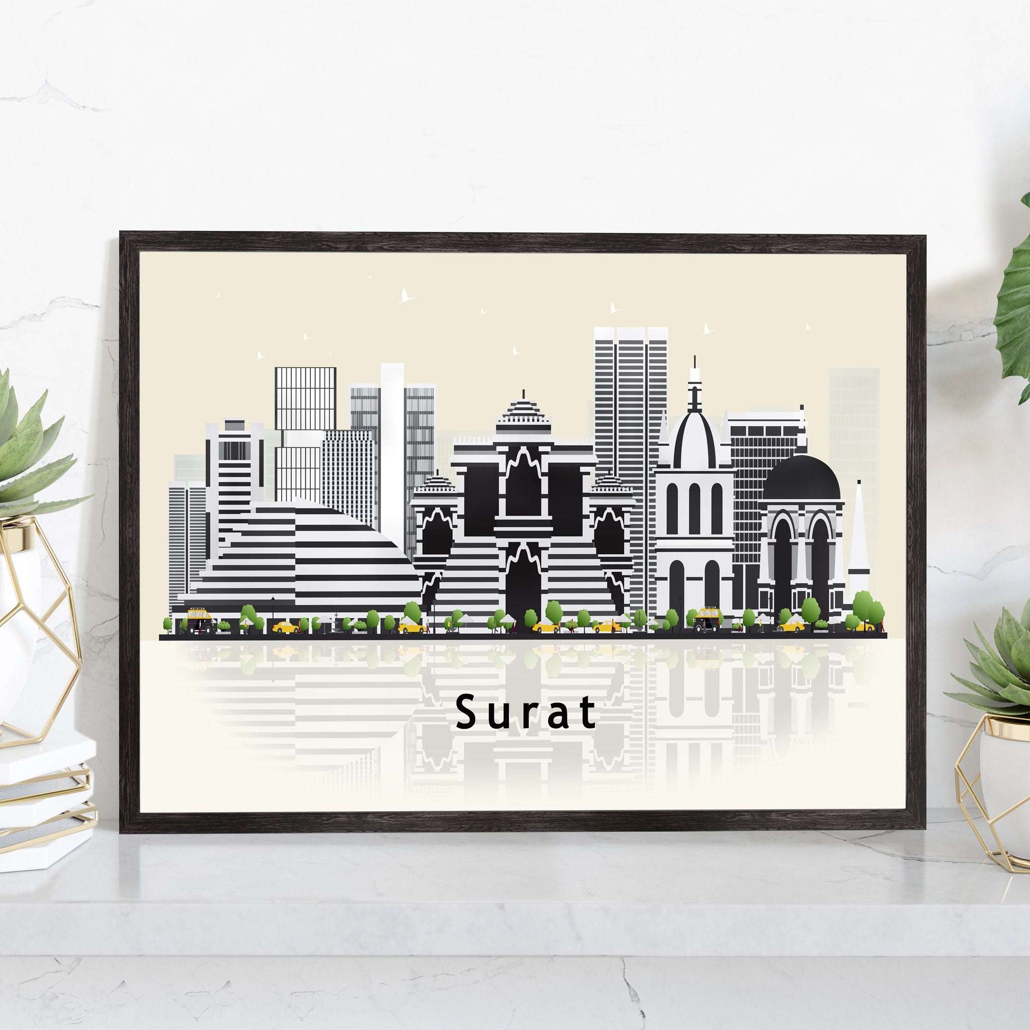 SURAT INDIA Illustration skyline poster, Modern skyline cityscape poster, India city skyline landmark map poster, Home wall decoration
