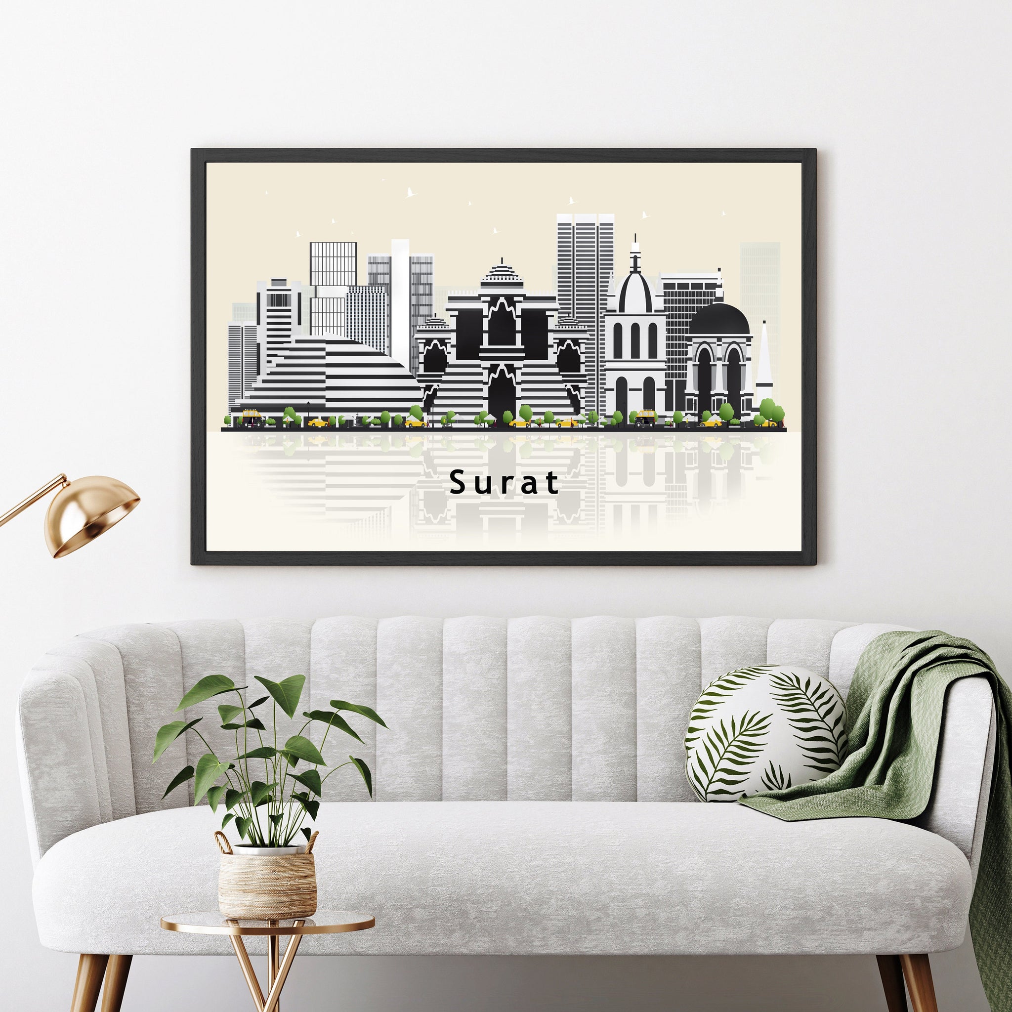 SURAT INDIA Illustration skyline poster, Modern skyline cityscape poster, India city skyline landmark map poster, Home wall decoration