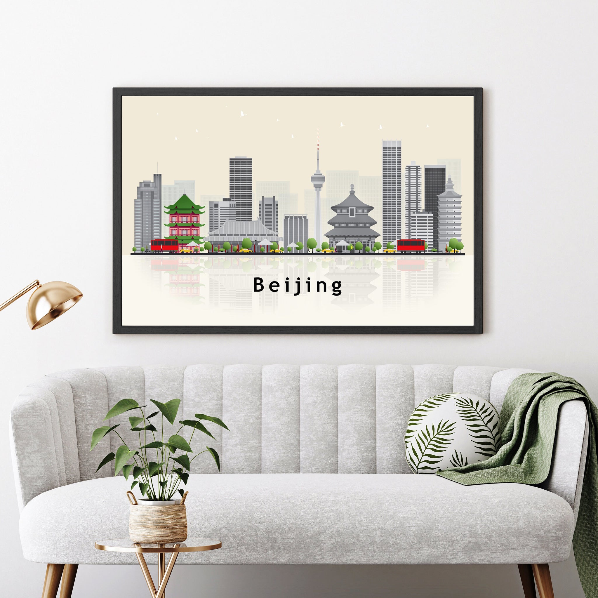 BEIJING CHINA Illustration skyline poster, Modern skyline cityscape poster, China city skyline landmark map poster, Home wall decoration