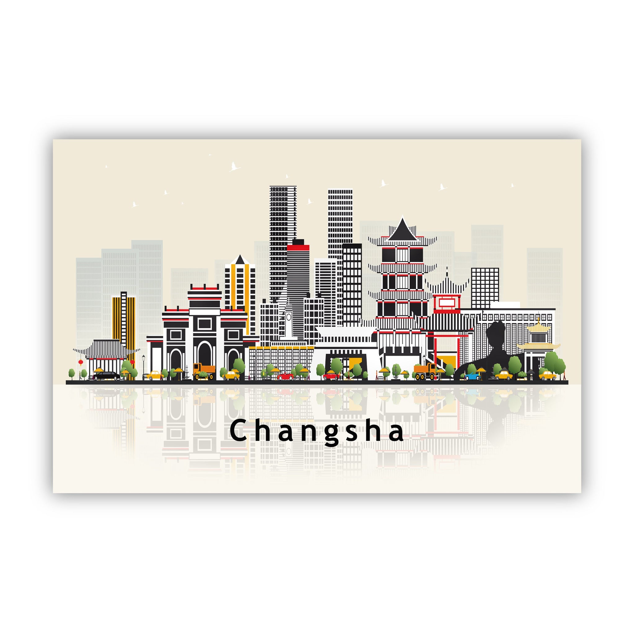 CHANGSHA CHINA Illustration skyline poster, Modern skyline cityscape poster, China city skyline landmark map poster, Home wall decoration
