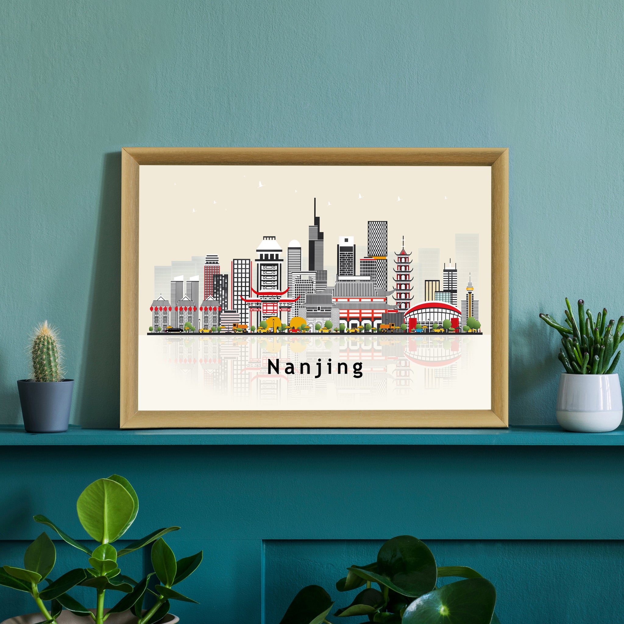 NANJING CHINA Illustration skyline poster, Modern skyline cityscape poster, China city skyline landmark map poster, Home wall decoration
