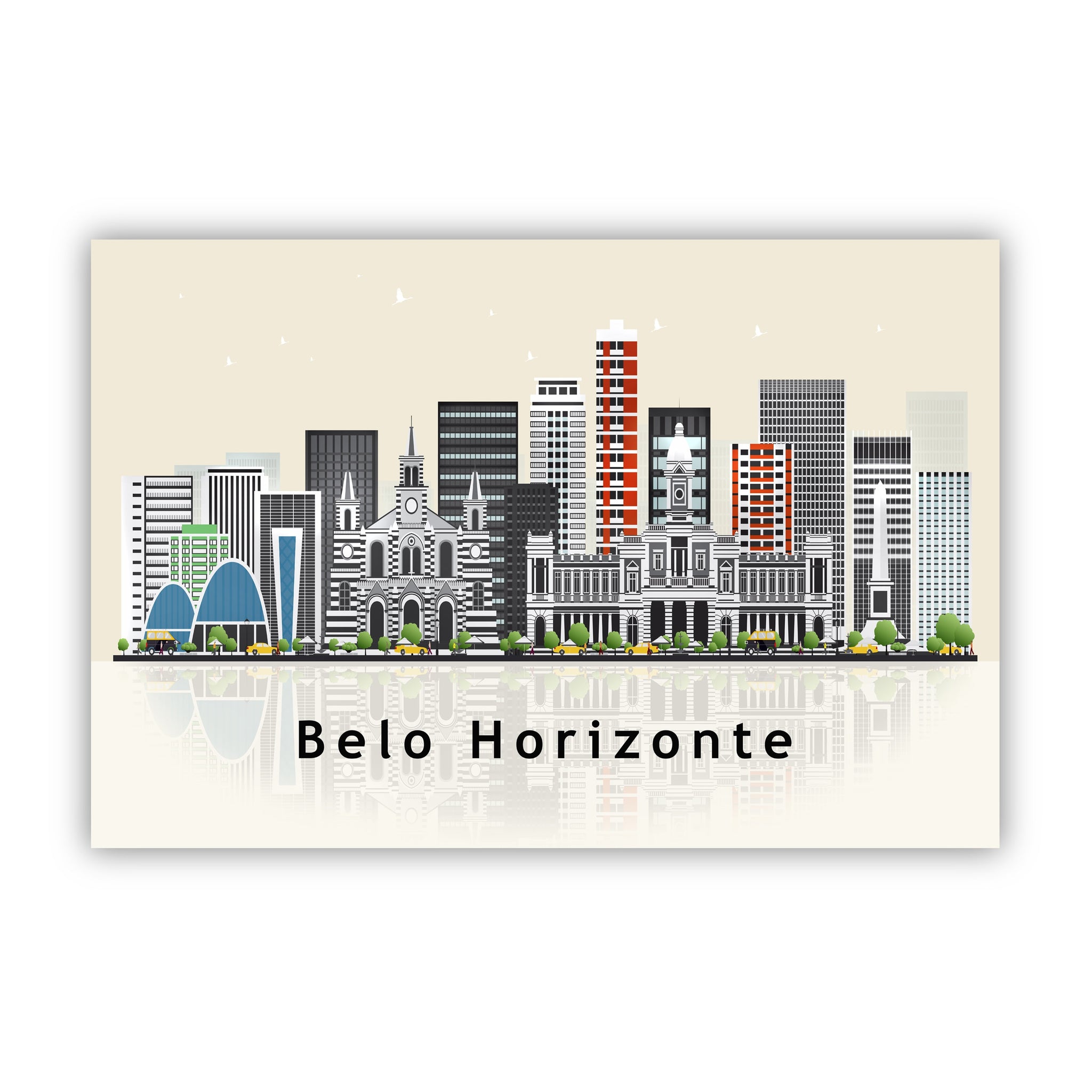 BELO HORIZONTE Illustration skyline poster, Modern skyline cityscape poster, Brazil city skyline landmark map poster, Home wall decoration