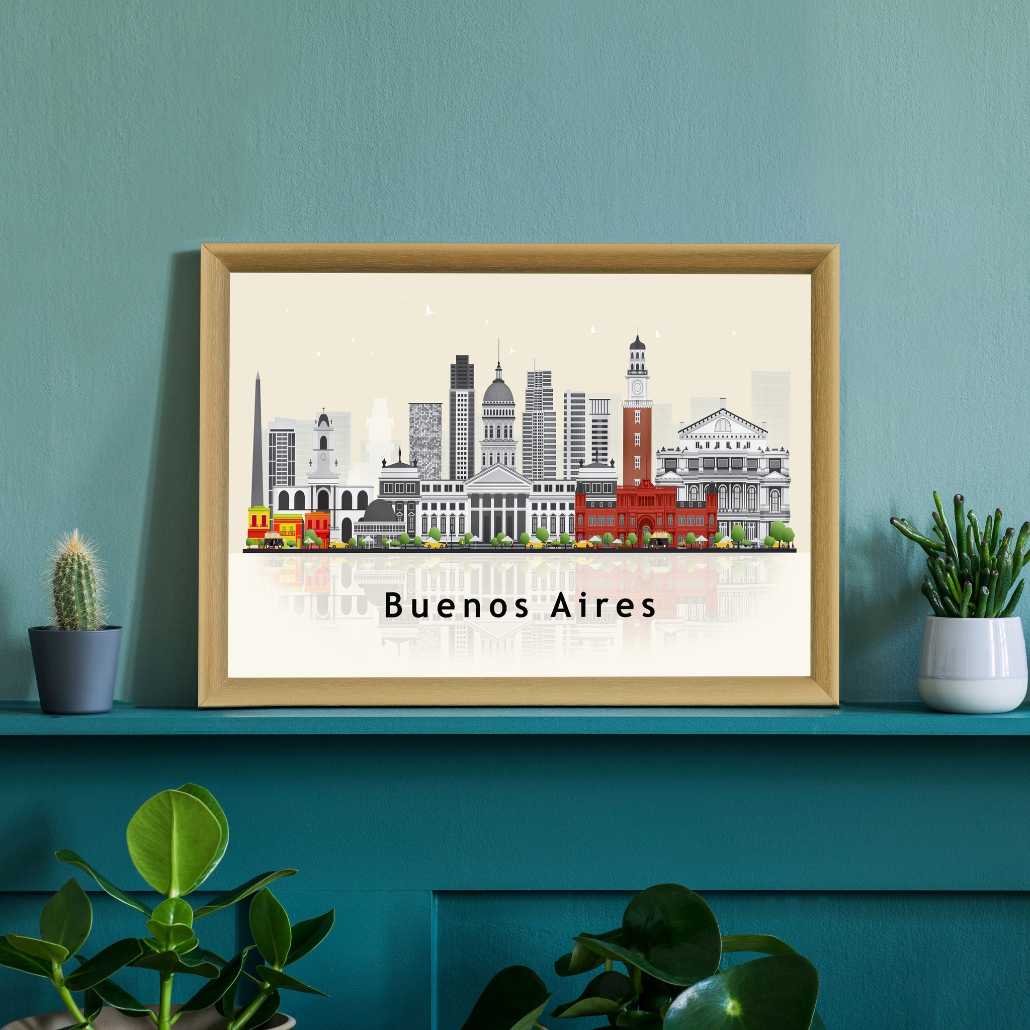 BUENOS AIRES Illustration skyline poster, Modern skyline cityscape poster, Argentina city skyline landmark map poster, Home wall decoration