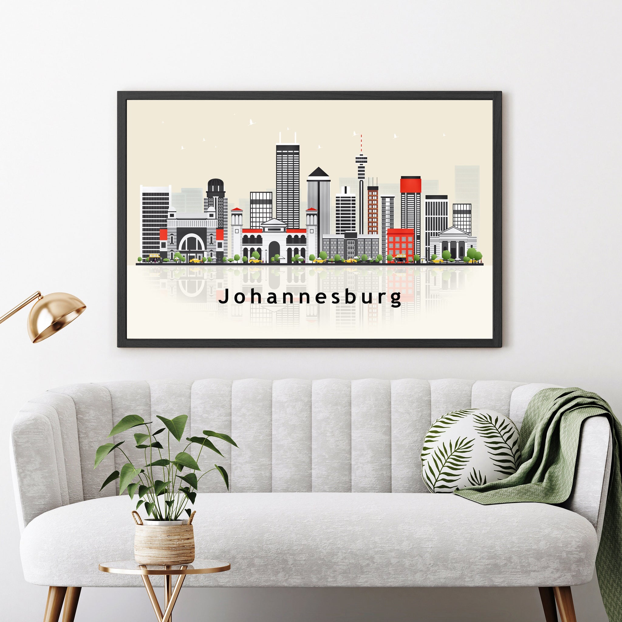 JOHANNESBURG Illustration skyline poster, Modern skyline cityscape poster, South Africa skyline landmark map poster, Home wall decoration