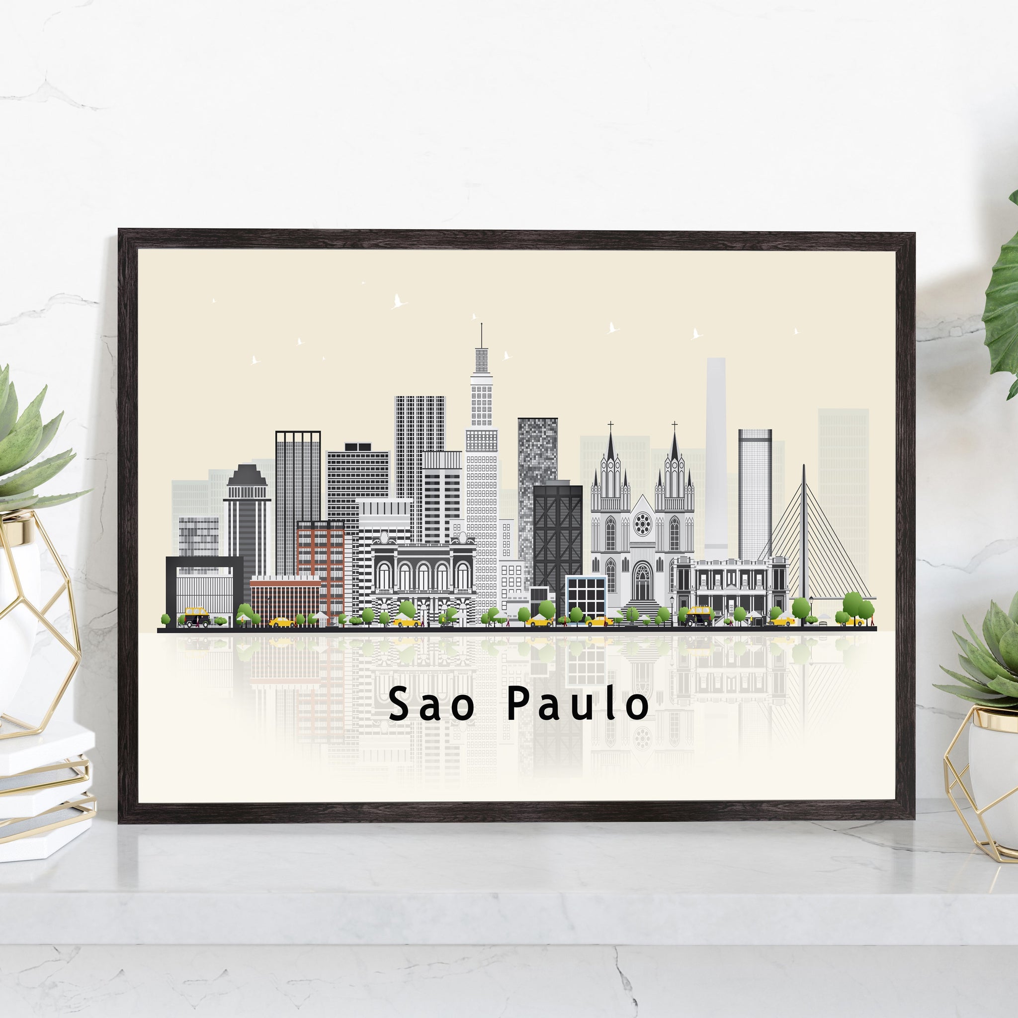 SAO PAULO Brazil Illustration skyline poster, Modern skyline cityscape poster, City skyline landmark map poster, Home wall decoration