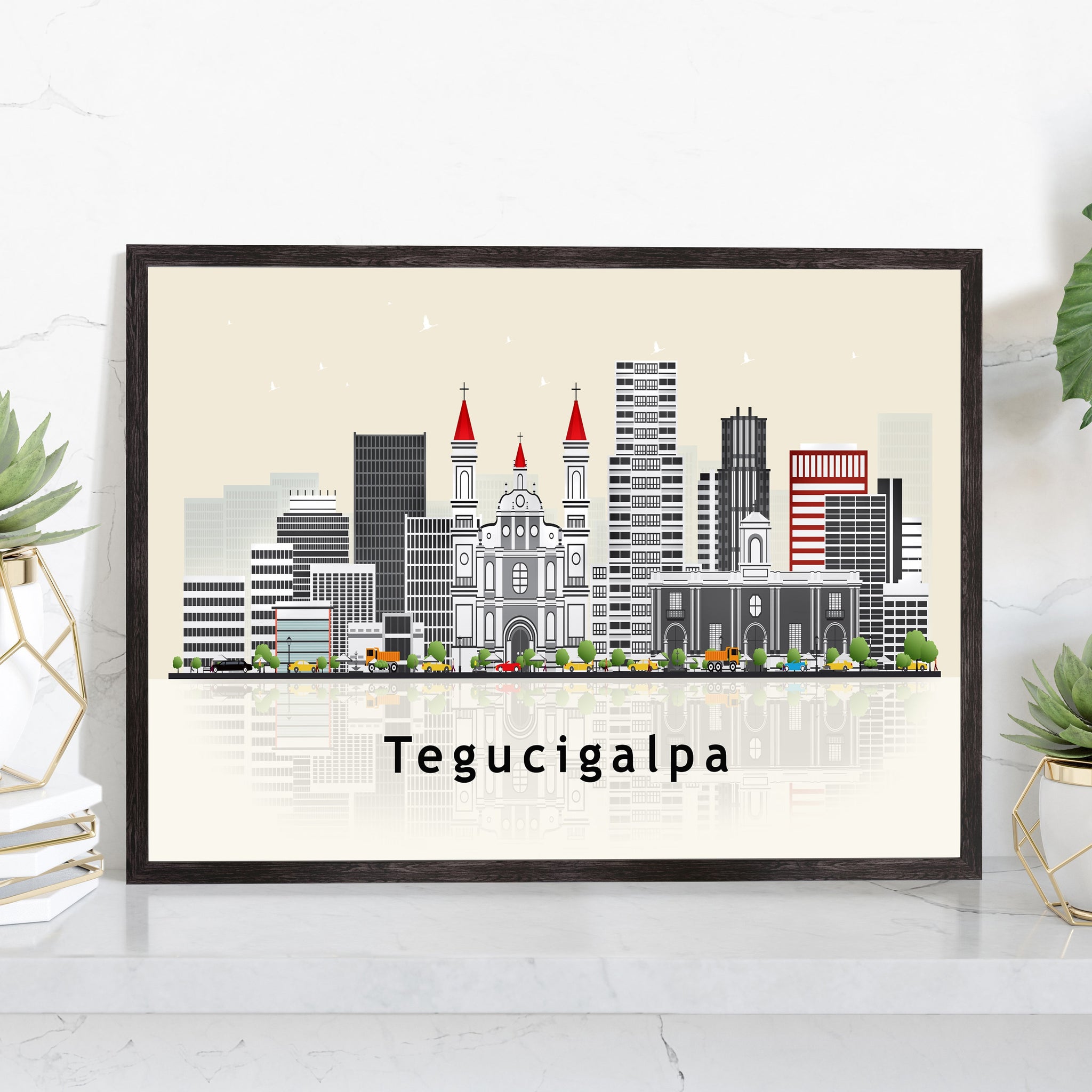 TEGUCIGALPA HONDURAS Illustration skyline poster, Modern skyline cityscape poster, City skyline landmark map poster, Home wall decoration