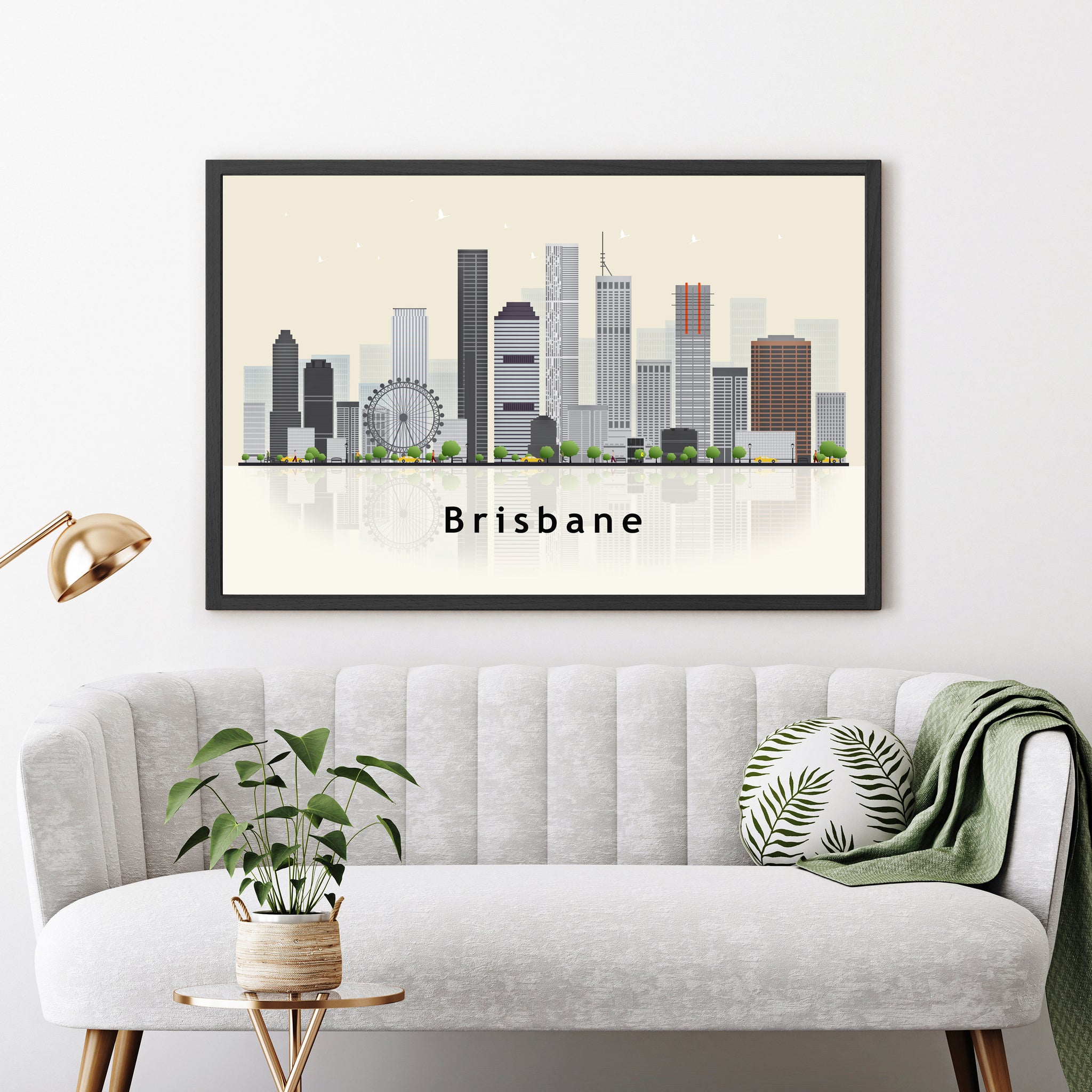 BRISBANE AUSTRALIA Illustration skyline poster, Modern skyline cityscape poster, Brisbane city skyline landmark map poster, Home wall art