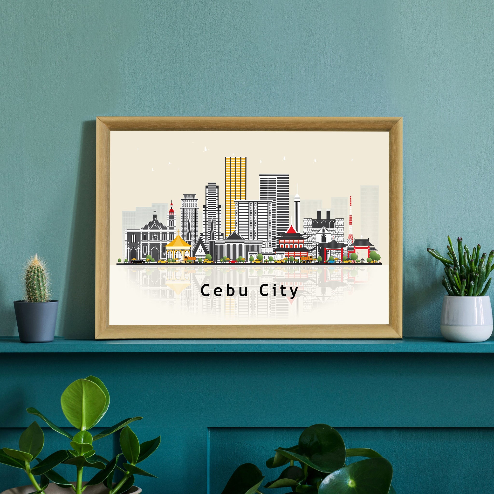 CEBU CITY PHILIPPINES Illustration skyline poster, Modern skyline cityscape poster, Cebu city skyline landmark map poster, Home wall art