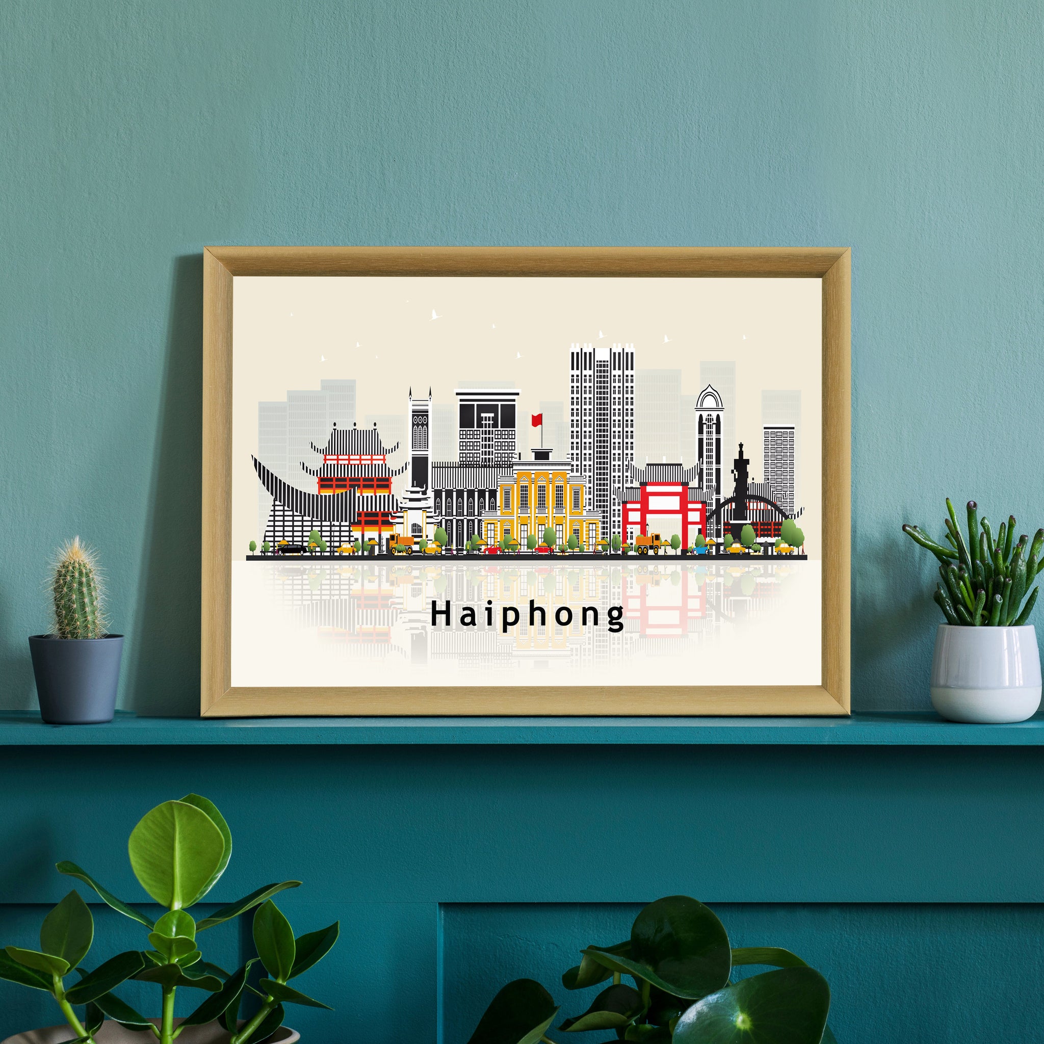 HAIPHONG VIETNAM Illustration skyline poster, Modern skyline cityscape poster, Haiphong city skyline landmark map poster, Home wall art