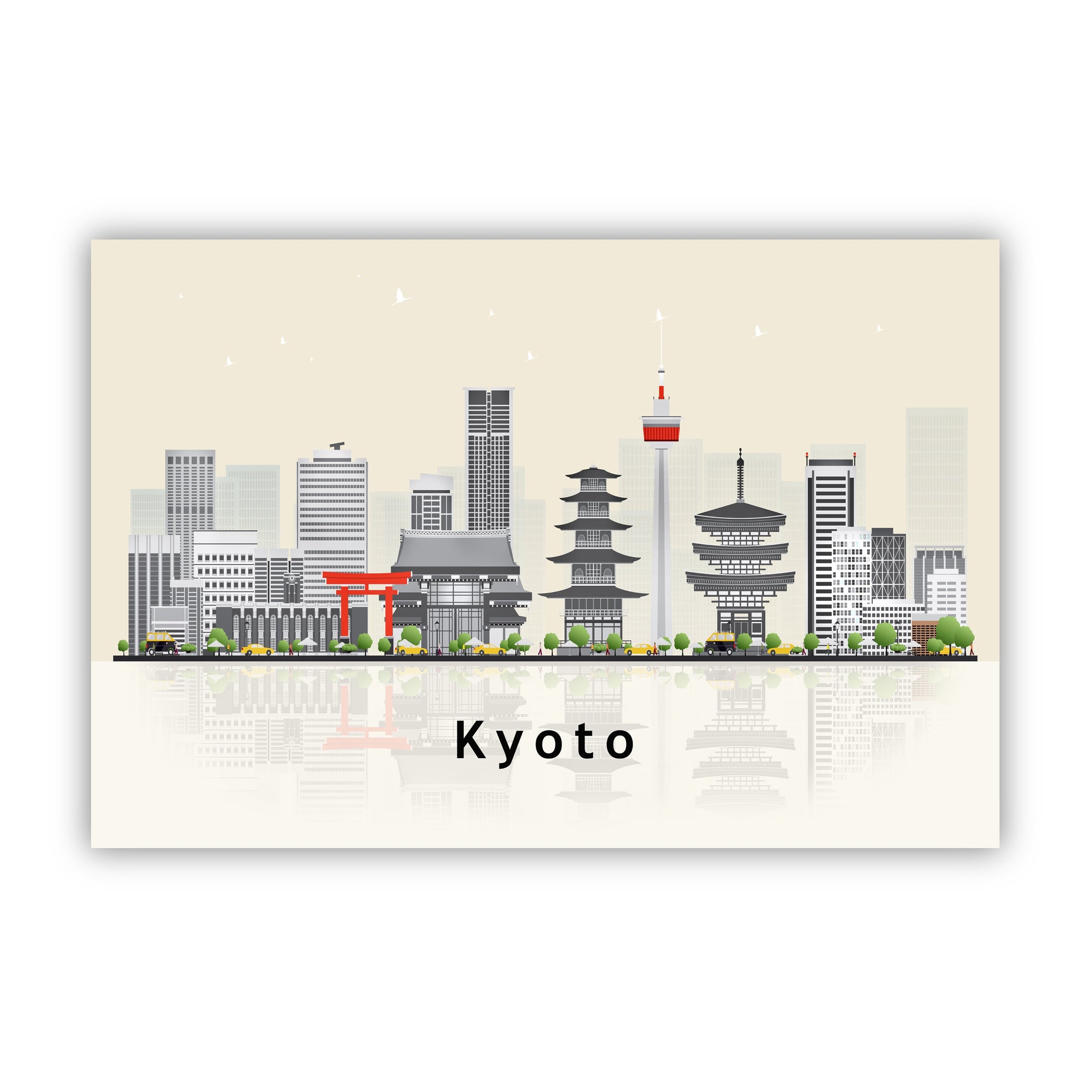 KYOTA JAPAN Illustration skyline poster, Modern skyline cityscape poster, Kyota city skyline landmark map poster, Home wall decorations