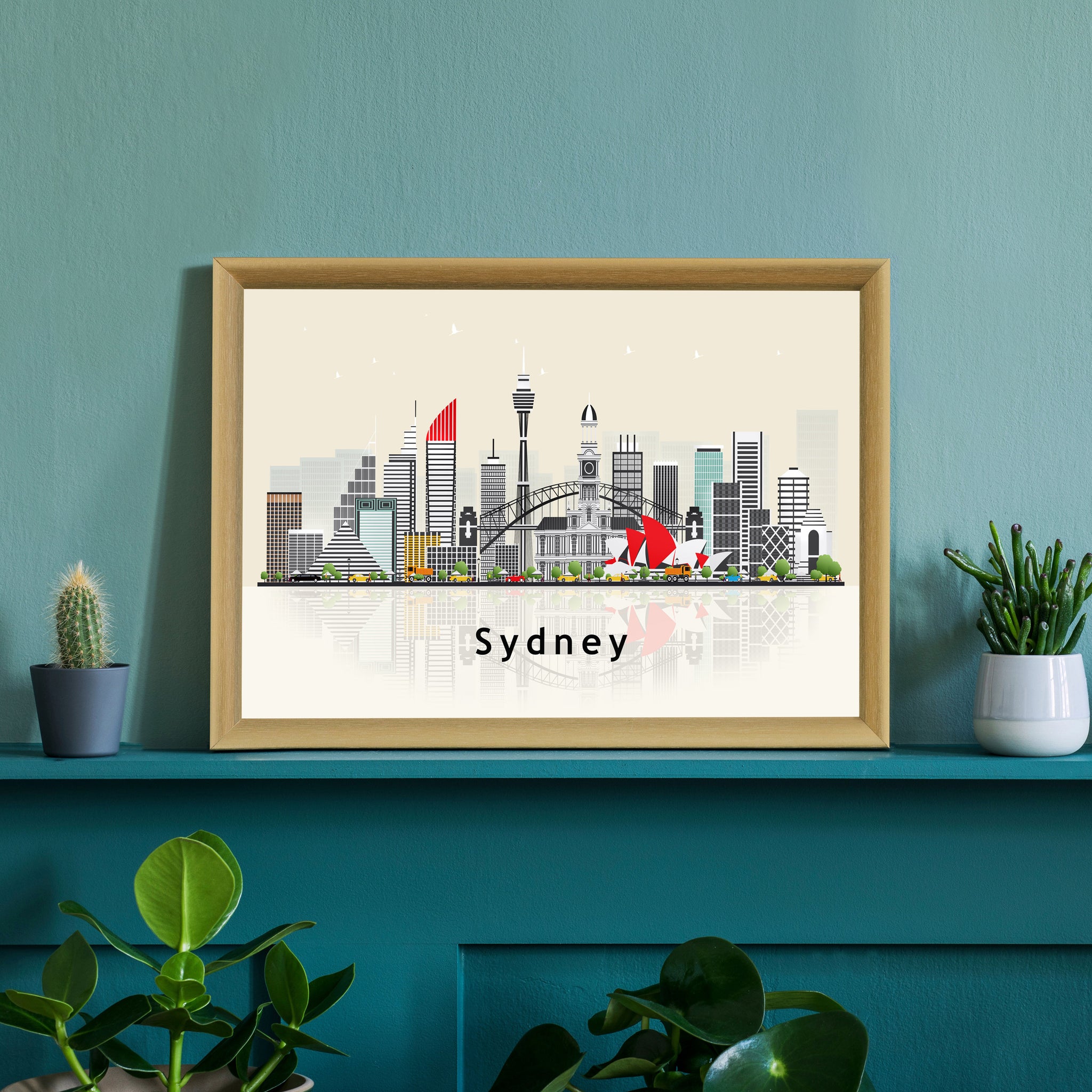 SYDNEY AUSTRALIA Illustration skyline poster, Modern skyline cityscape poster, Sydney skyline landmark map poster, Home wall decorations