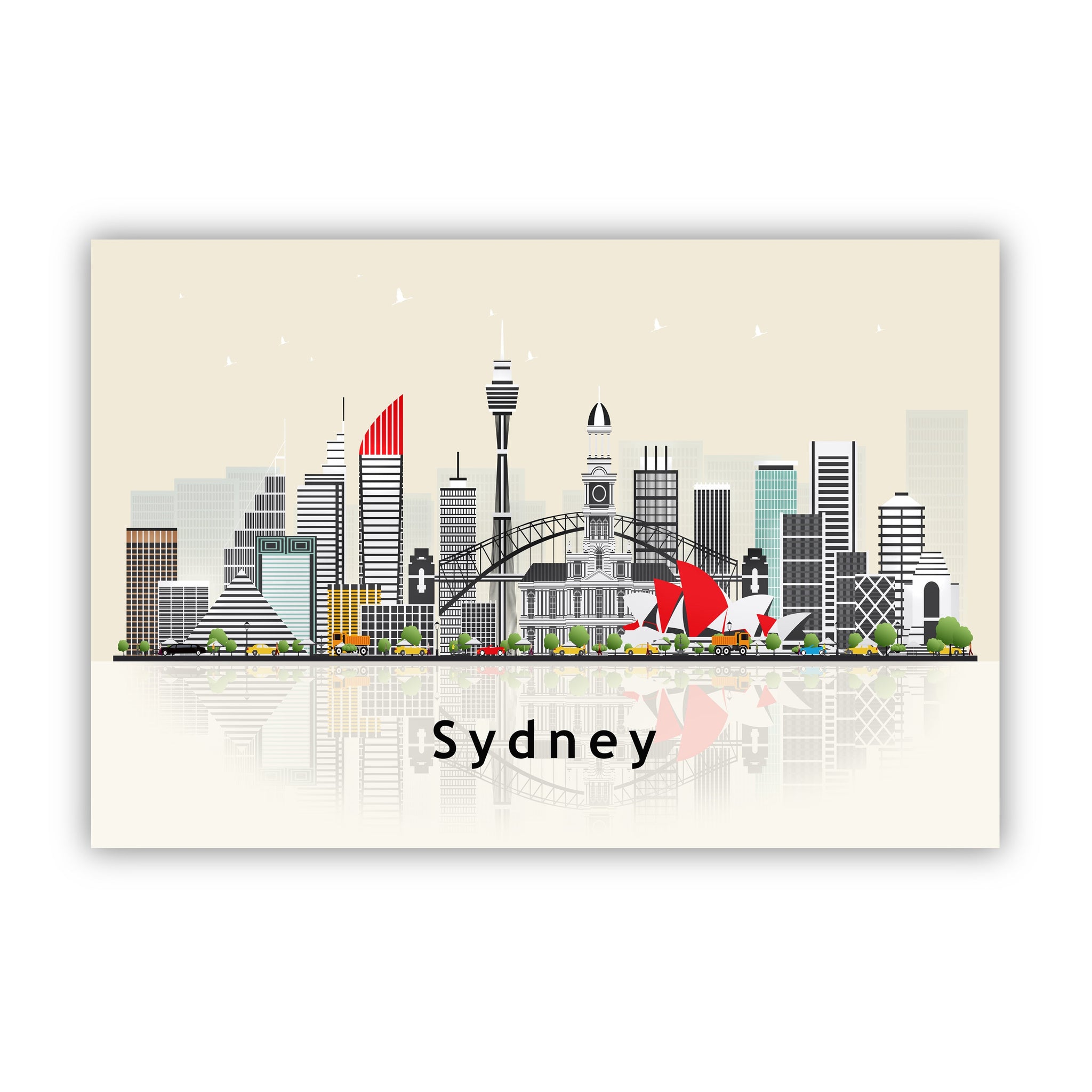 SYDNEY AUSTRALIA Illustration skyline poster, Modern skyline cityscape poster, Sydney skyline landmark map poster, Home wall decorations