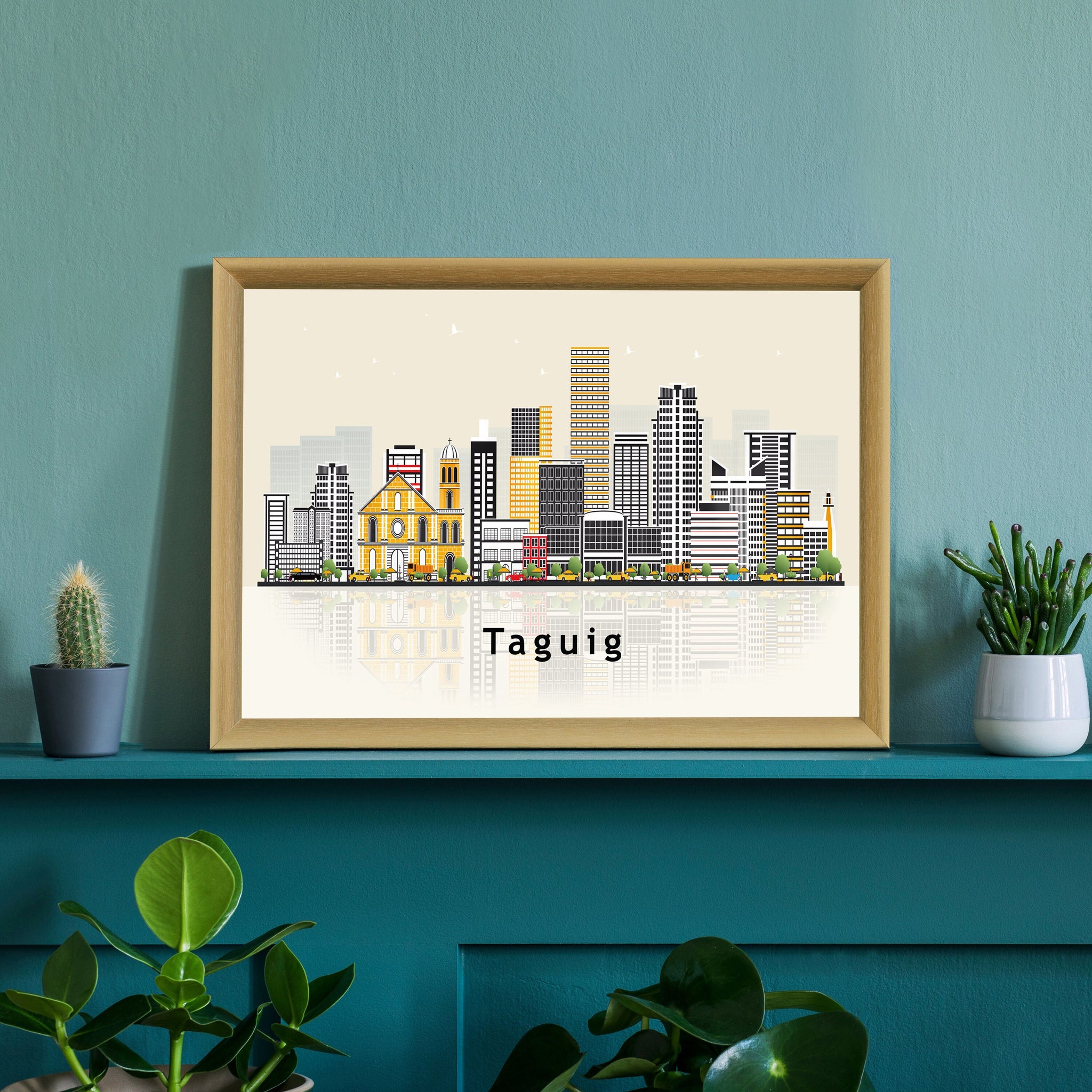 TAGUIG PHILIPPINES Illustration skyline poster, Modern skyline cityscape poster, Taguig skyline landmark map poster, Home wall decorations