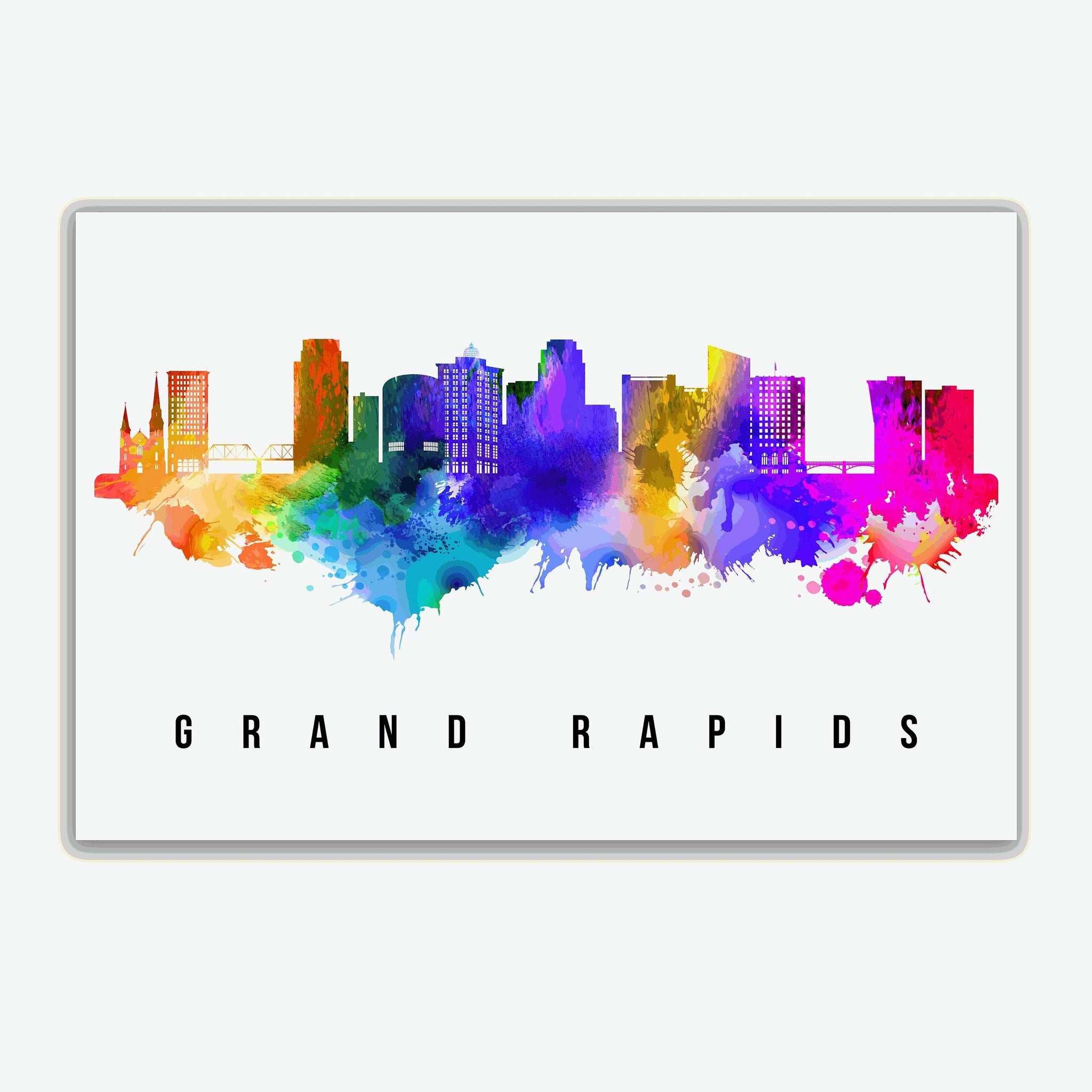 Grand Rapids Skyline Michigan Poster, Michigan Cityscape Painting, Grand rapids Michigan Poster, Cityscape and Landmark Print, Home Wall Art