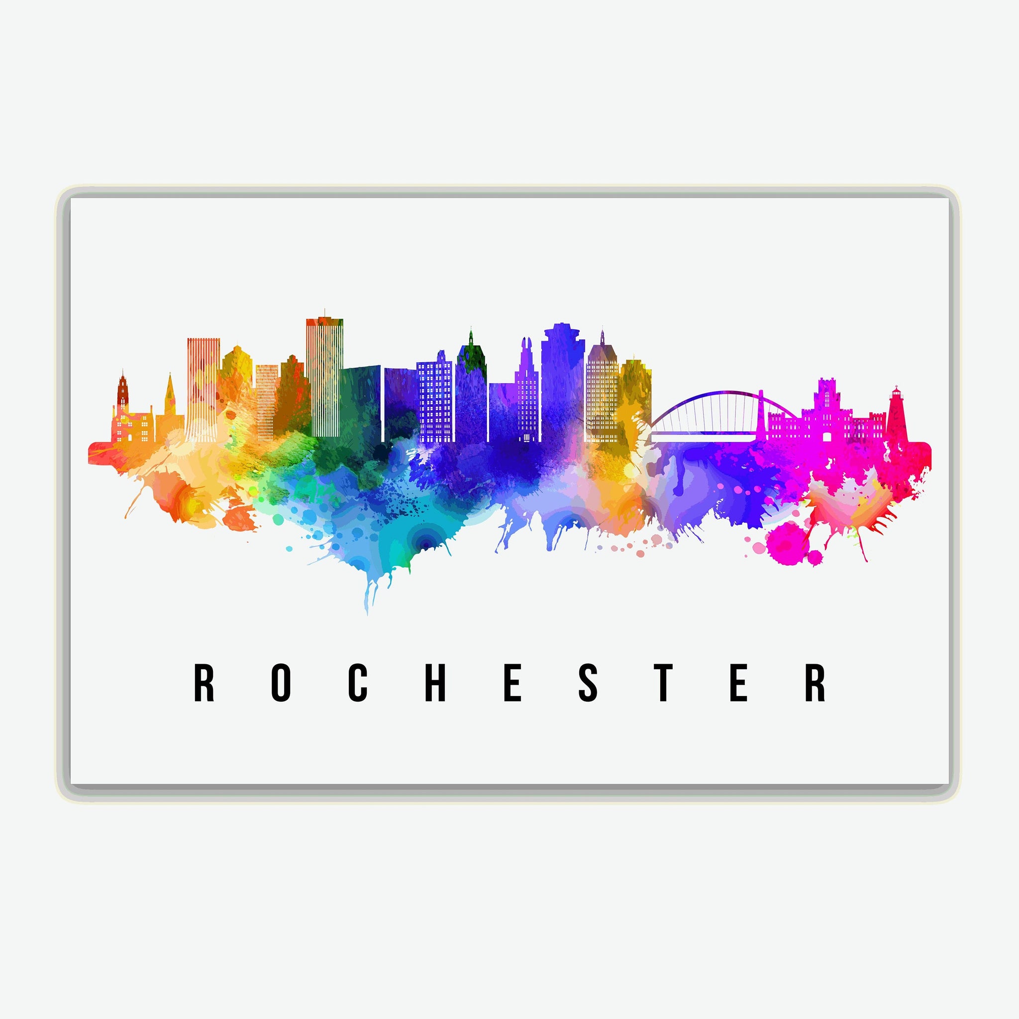 Rochester Skyline New York  Poster, New York  Cityscape Painting, Rochester New York  Poster, Cityscape and Landmark Print, Home Wall Art