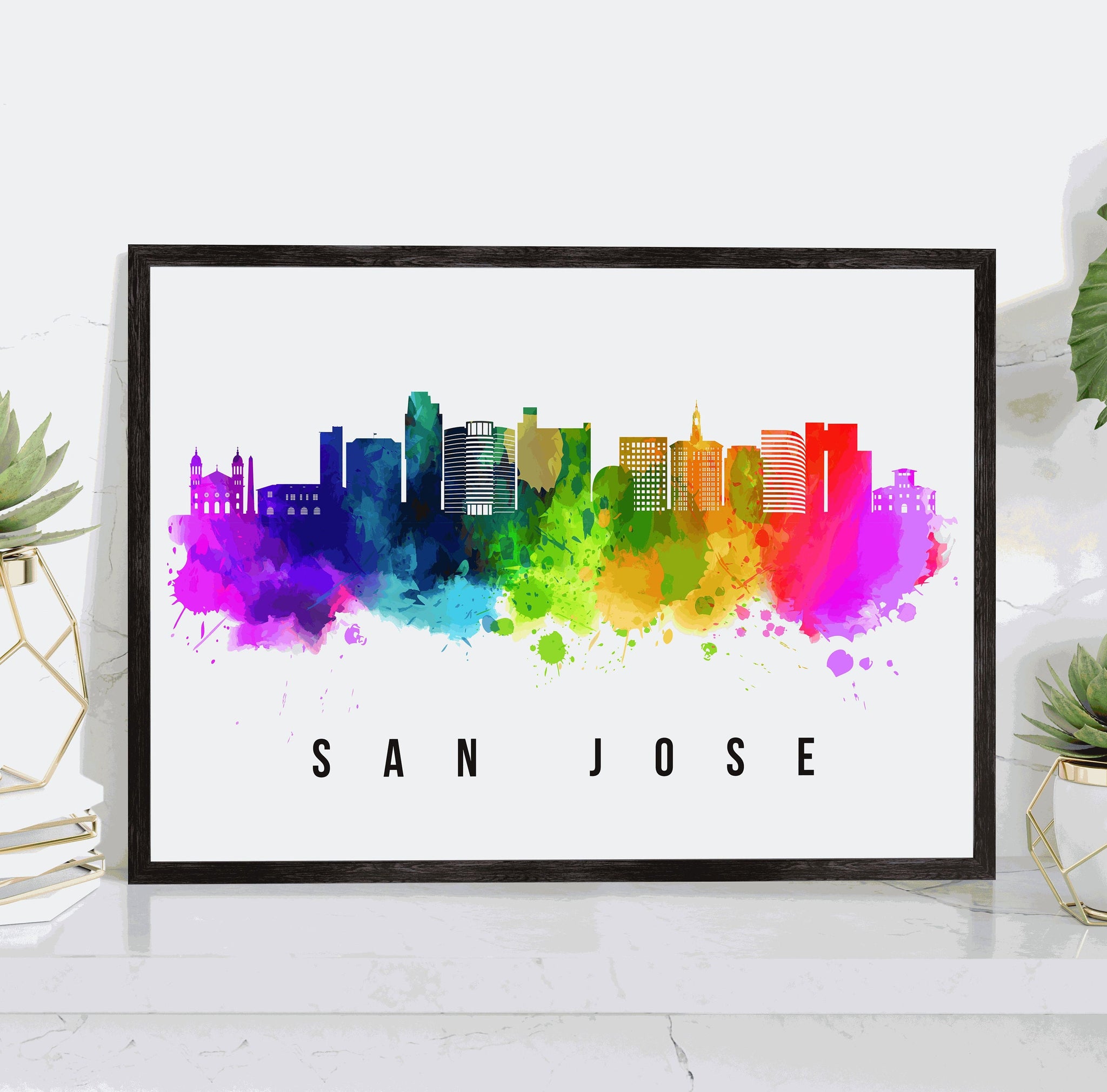San Jose Skyline California Poster, California Cityscape Painting, San jose California Poster, Cityscape and Landmark Print, Home Wall Art