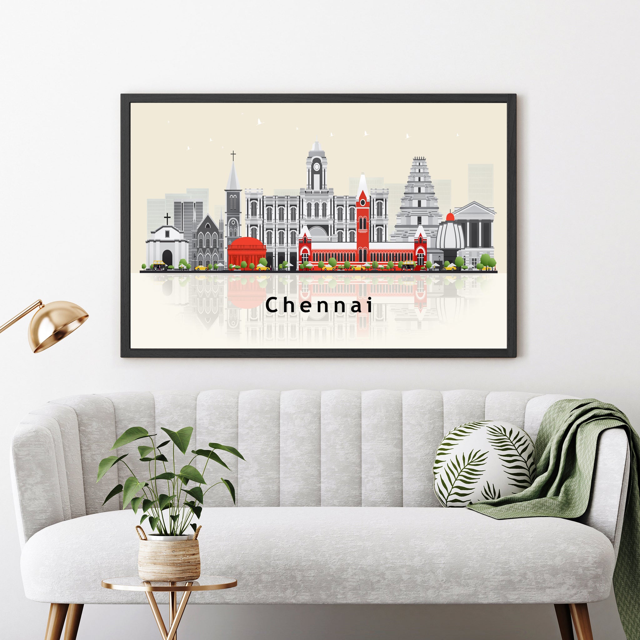CHENNAI INDIA Illustration skyline poster, Modern skyline cityscape poster, India city skyline landmark map poster, Home wall decoration