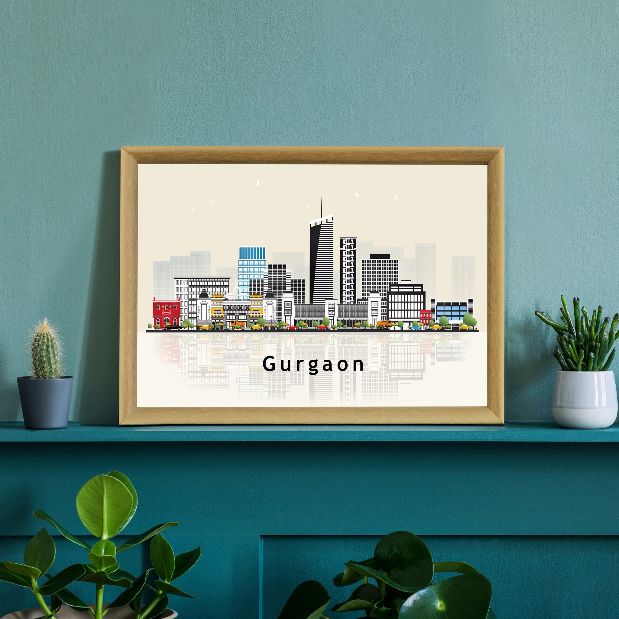 GURGAON INDIA Illustration skyline poster, Modern skyline cityscape poster, India city skyline landmark map poster, Home wall decoration
