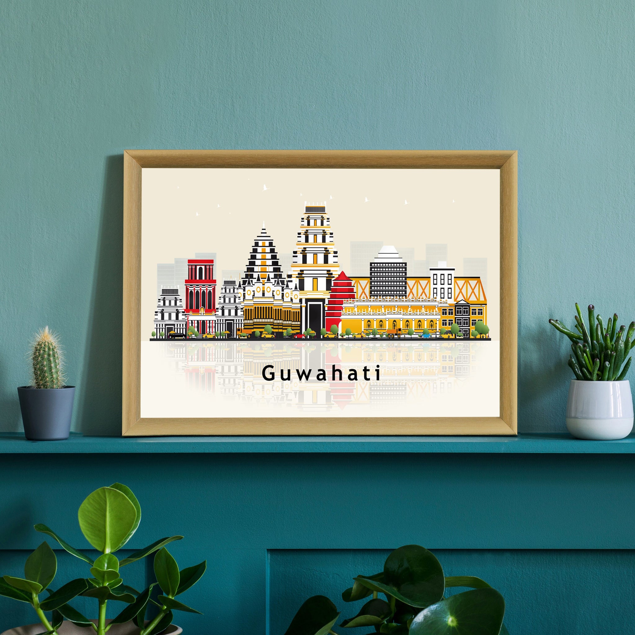 GUWAHATI INDIA Illustration skyline poster, Modern skyline cityscape poster, India city skyline landmark map poster, Home wall decoration