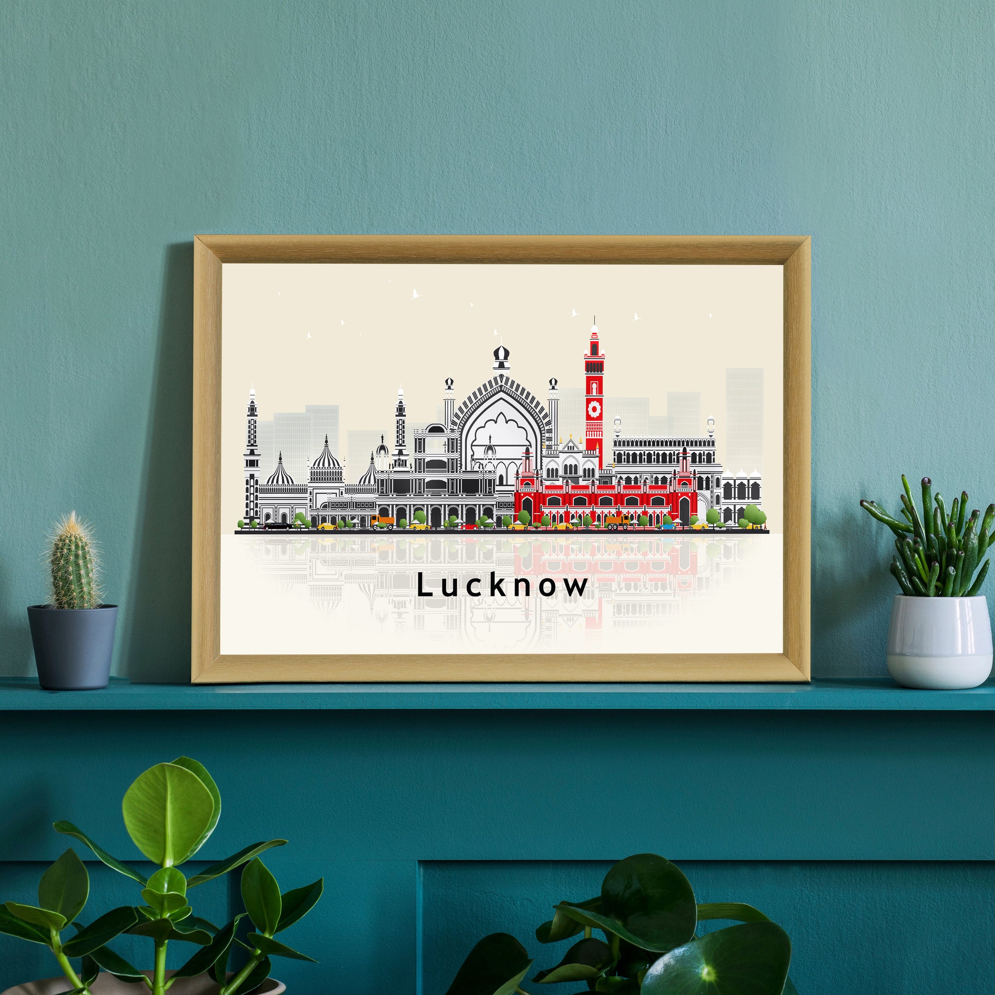 LUCKNOW INDIA Illustration skyline poster, Modern skyline cityscape poster, India city skyline landmark map poster, Home wall decoration