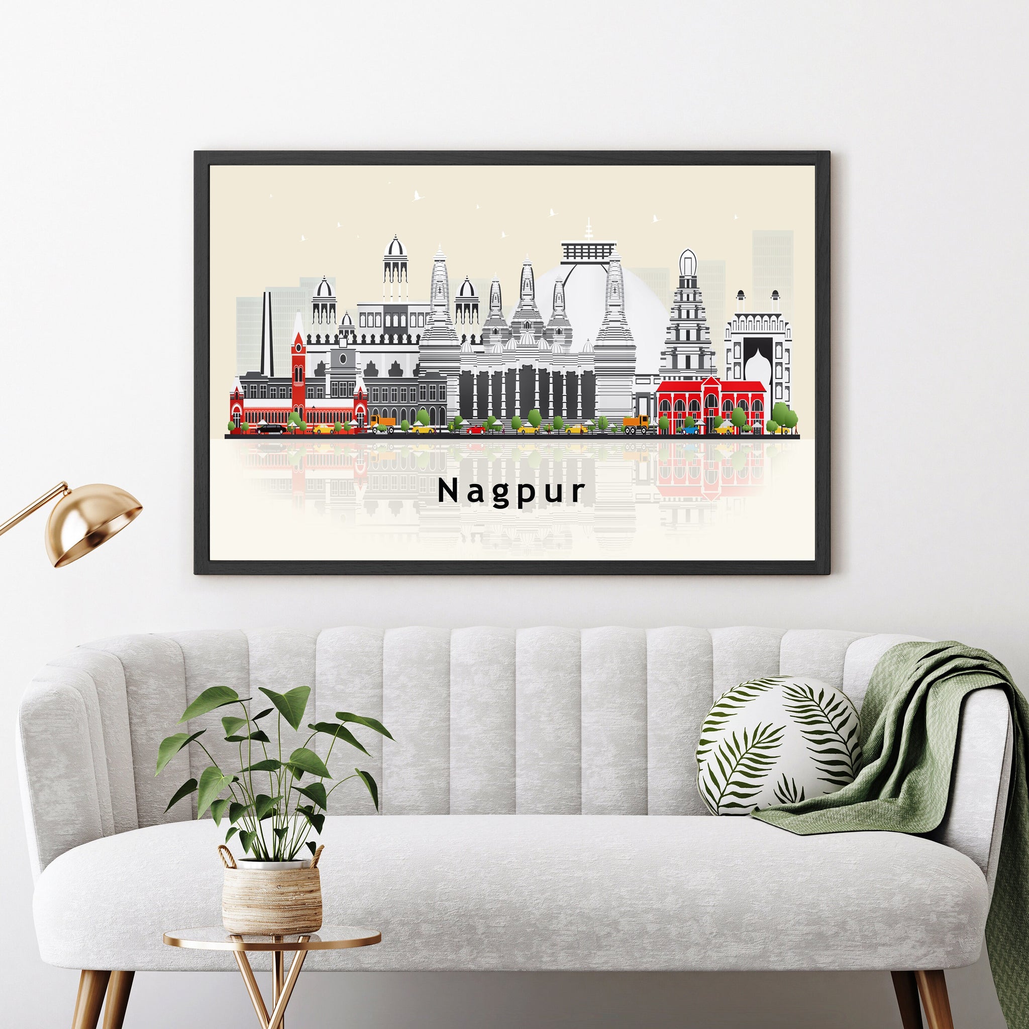 NAGPUR INDIA Illustration skyline poster, Modern skyline cityscape poster, India city skyline landmark map poster, Home wall decoration