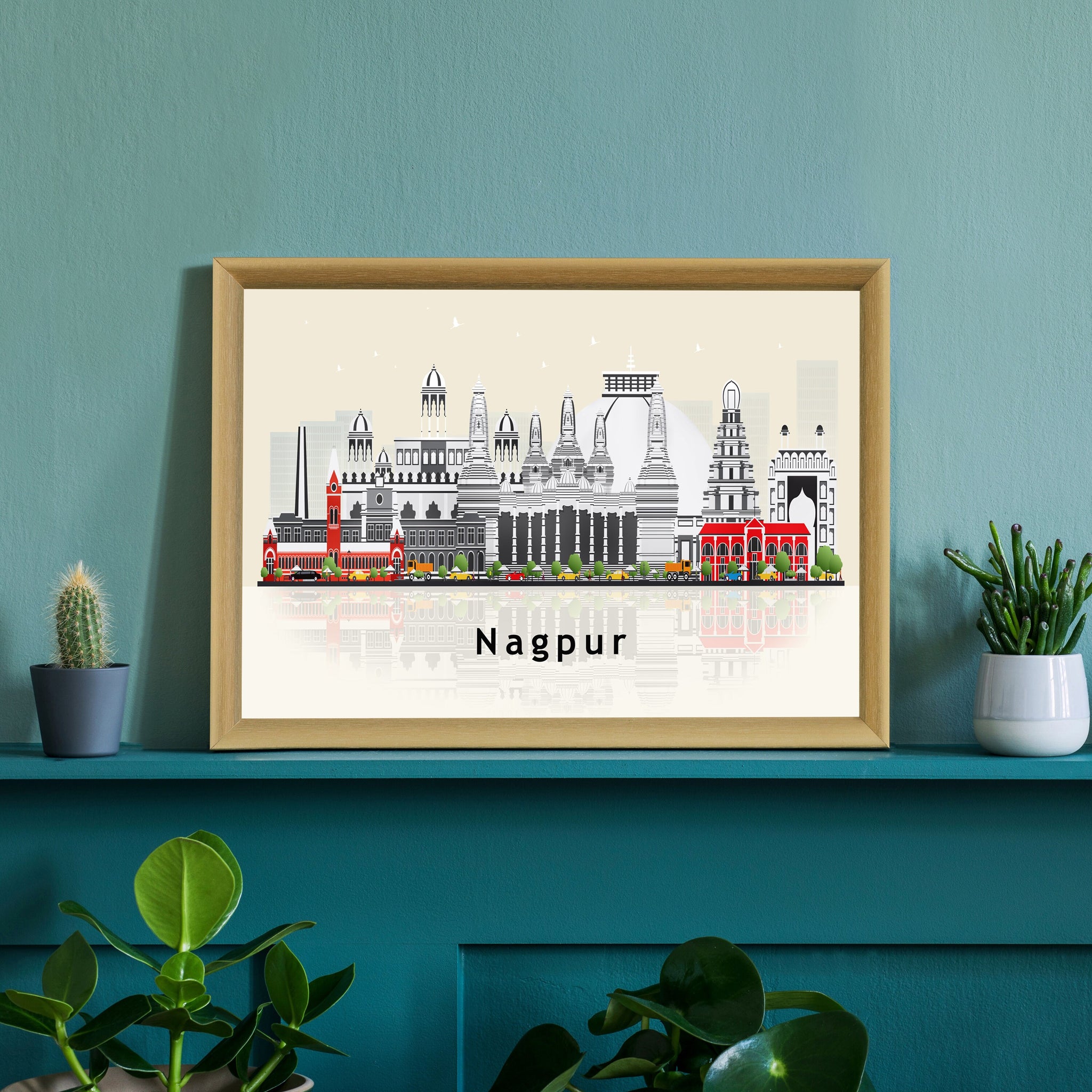 NAGPUR INDIA Illustration skyline poster, Modern skyline cityscape poster, India city skyline landmark map poster, Home wall decoration