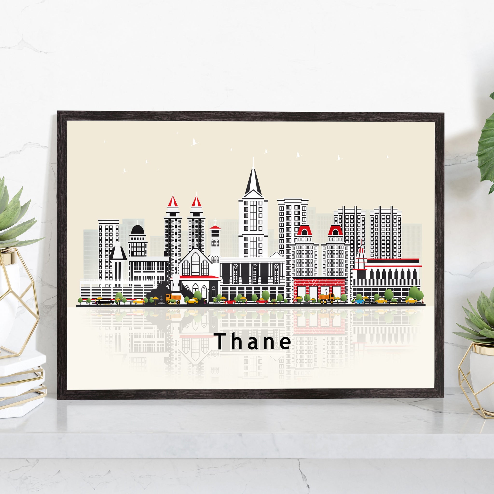 THANE INDIA Illustration skyline poster, Modern skyline cityscape poster, India city skyline landmark map poster, Home wall decoration