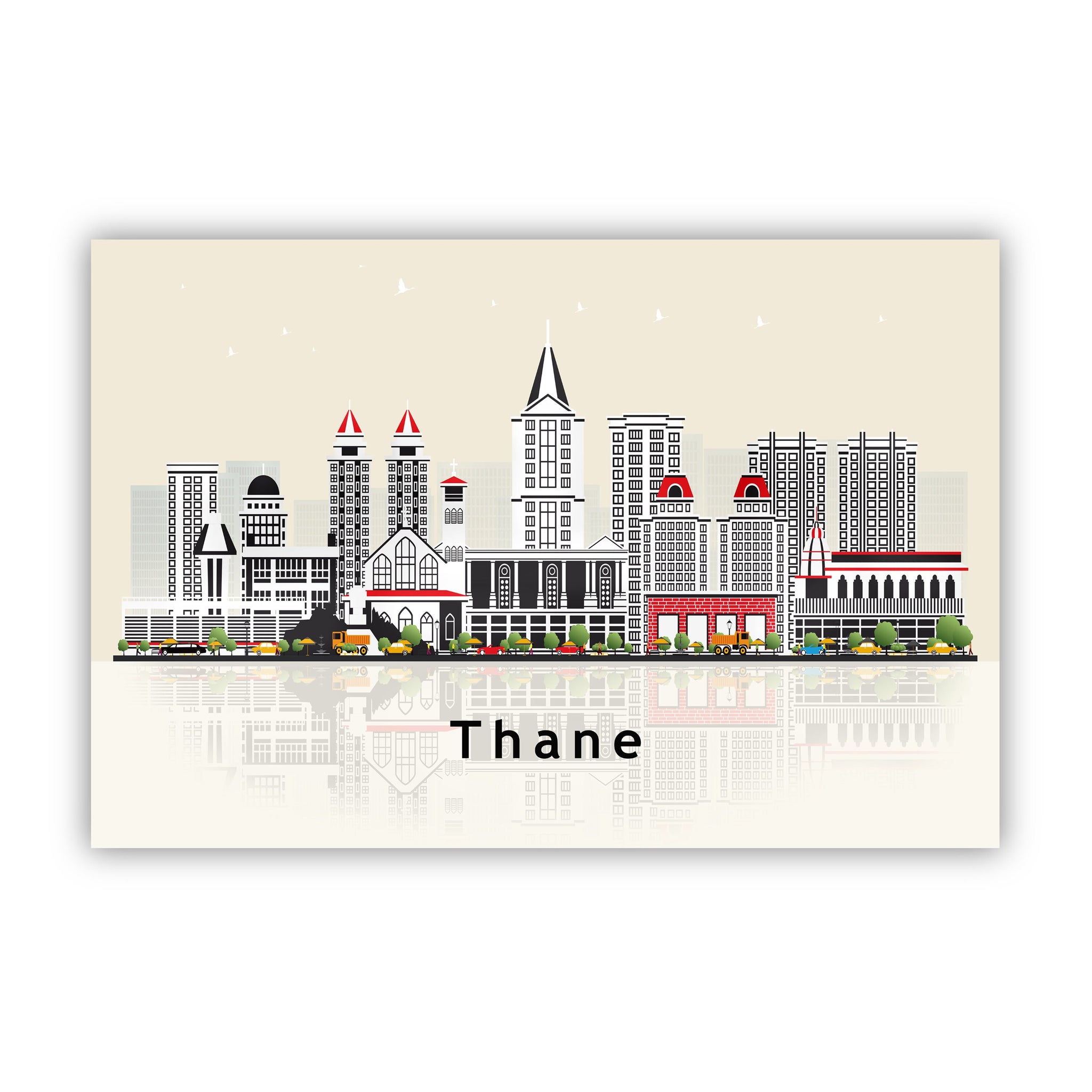 THANE INDIA Illustration skyline poster, Modern skyline cityscape poster, India city skyline landmark map poster, Home wall decoration