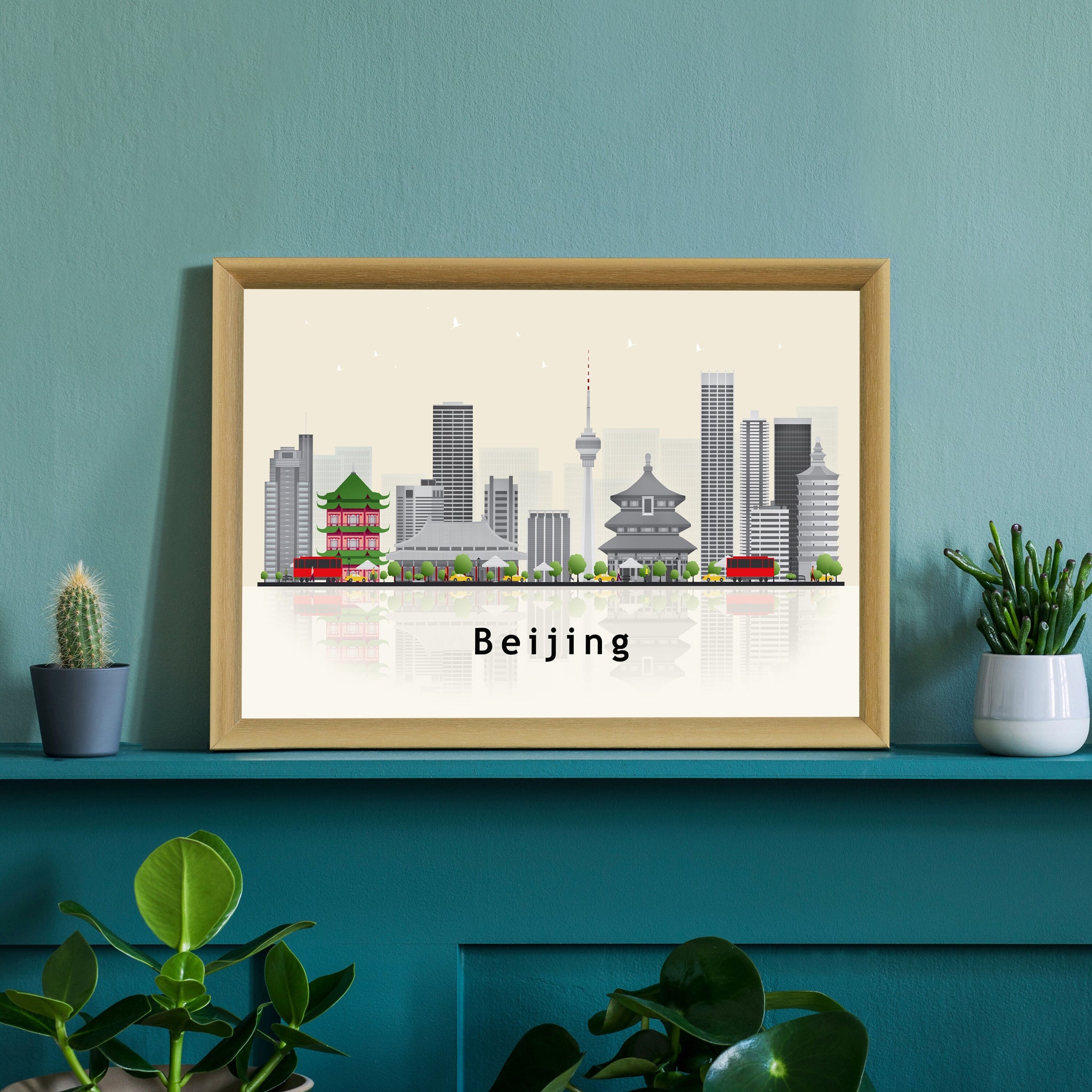 BEIJING CHINA Illustration skyline poster, Modern skyline cityscape poster, China city skyline landmark map poster, Home wall decoration