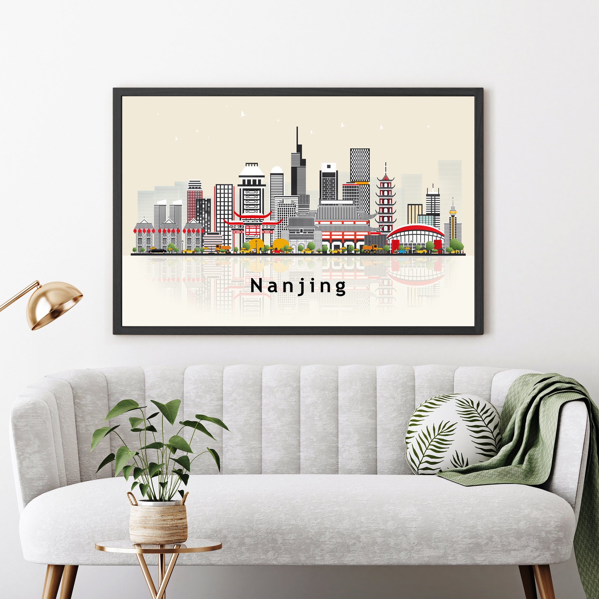 NANJING CHINA Illustration skyline poster, Modern skyline cityscape poster, China city skyline landmark map poster, Home wall decoration