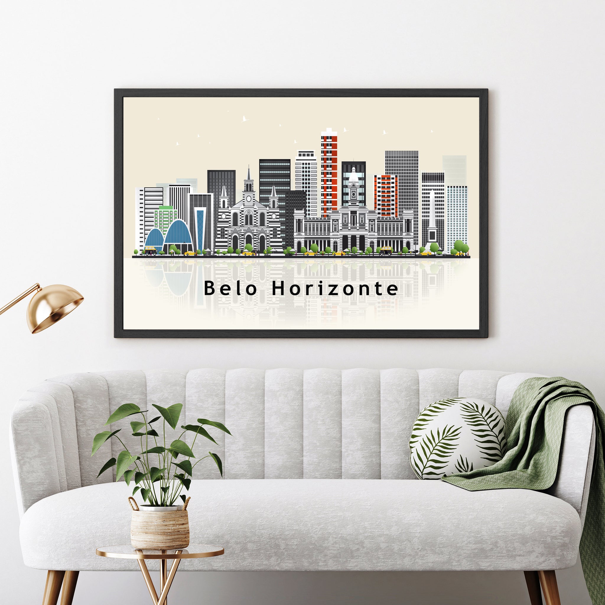 BELO HORIZONTE Illustration skyline poster, Modern skyline cityscape poster, Brazil city skyline landmark map poster, Home wall decoration