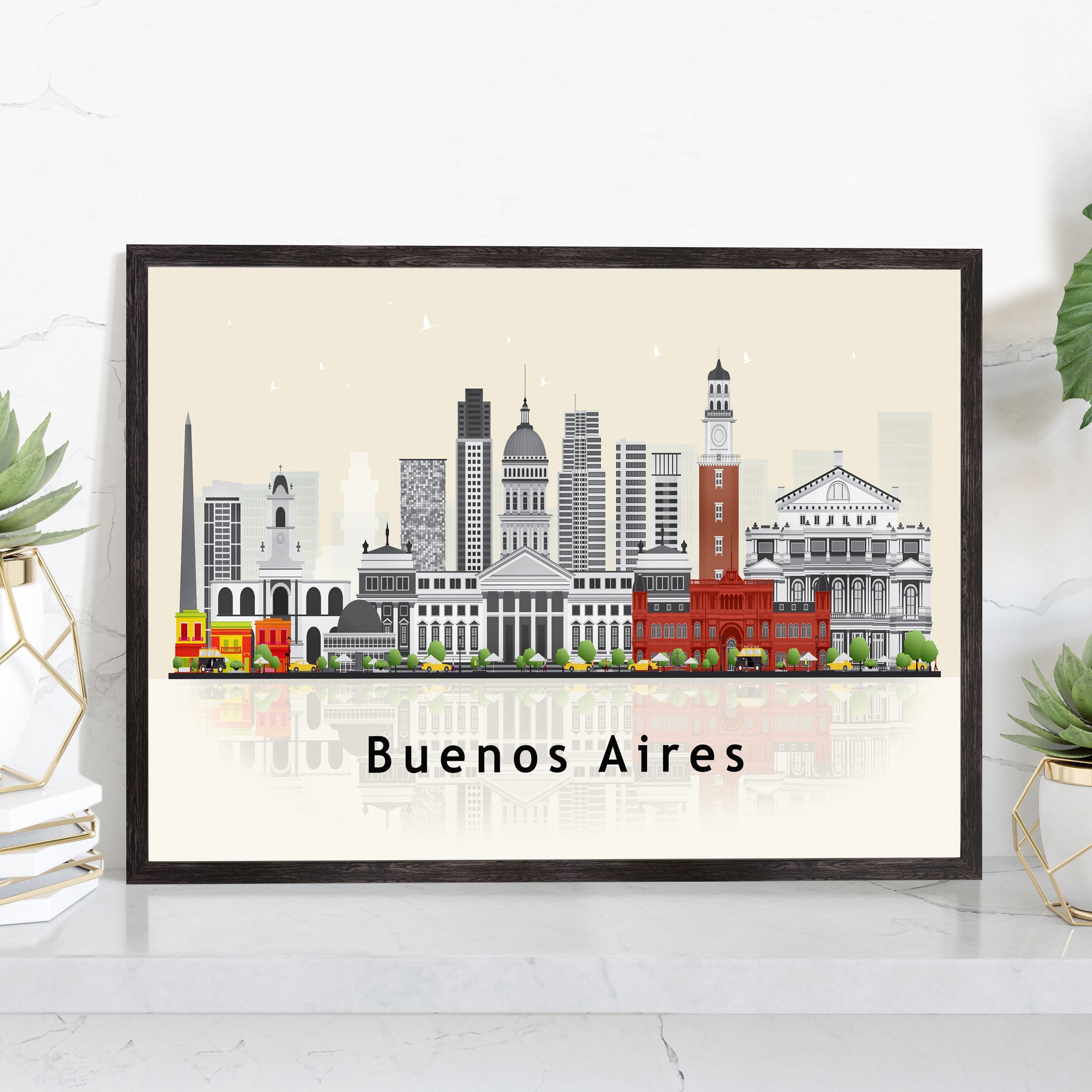 BUENOS AIRES Illustration skyline poster, Modern skyline cityscape poster, Argentina city skyline landmark map poster, Home wall decoration
