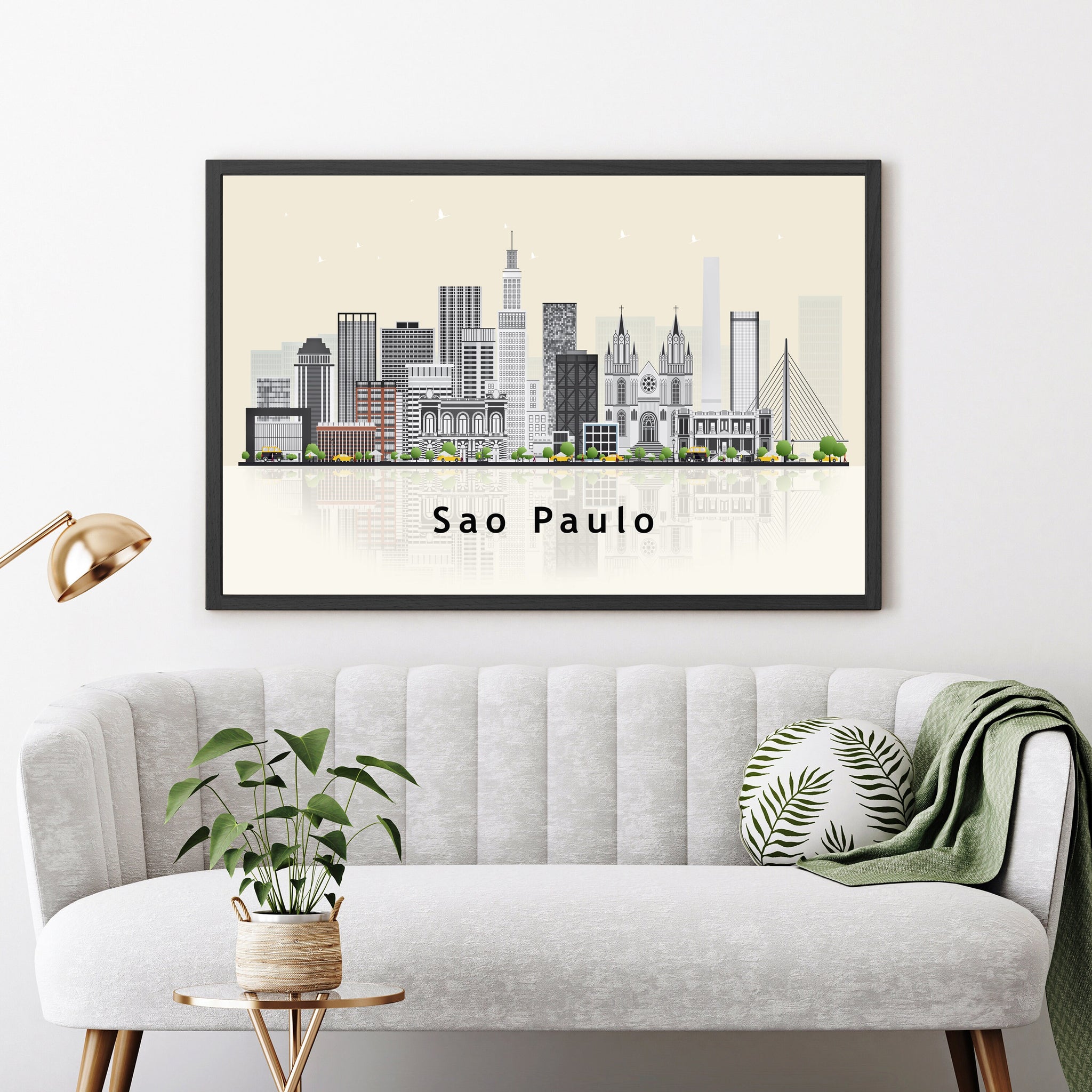 SAO PAULO Brazil Illustration skyline poster, Modern skyline cityscape poster, City skyline landmark map poster, Home wall decoration