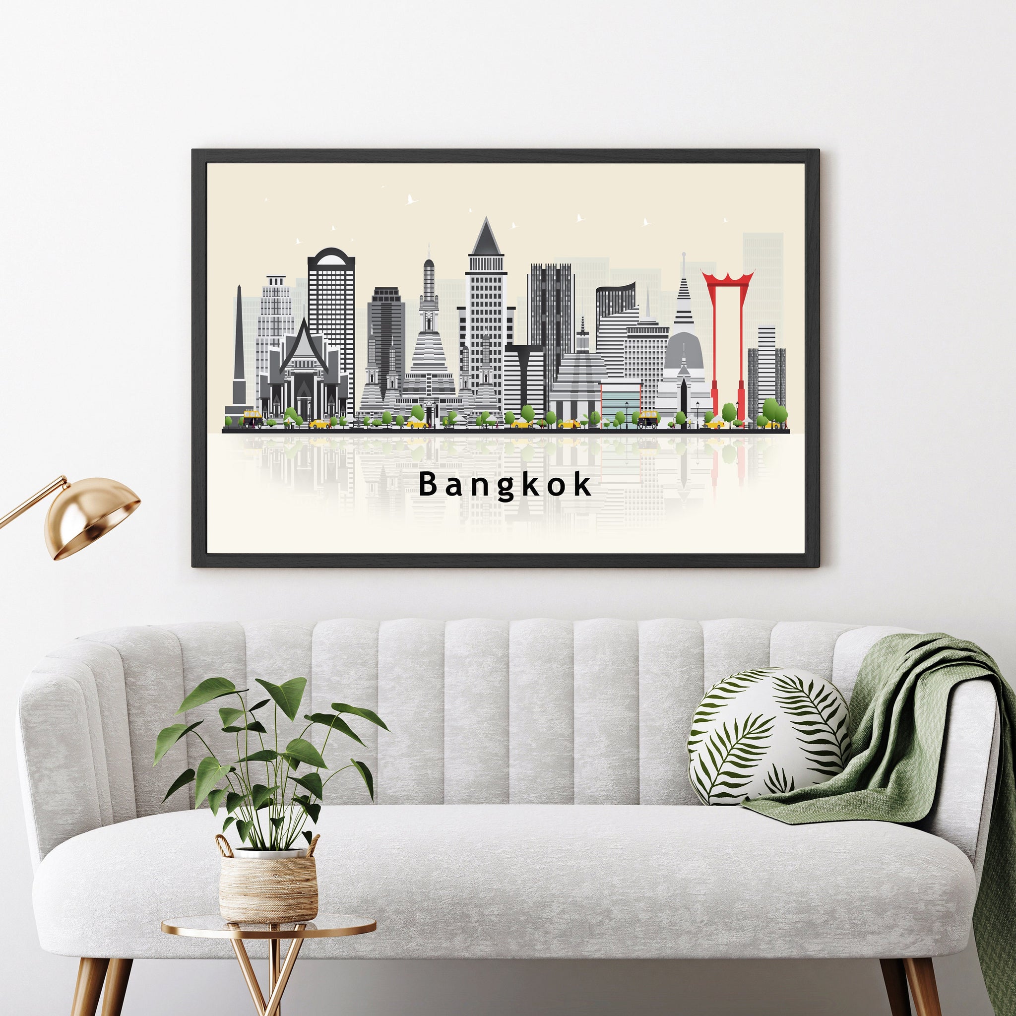 BANGKOK THAILAND Illustration skyline poster, Modern skyline cityscape poster, Bangkok city skyline landmark map poster, Home wall art