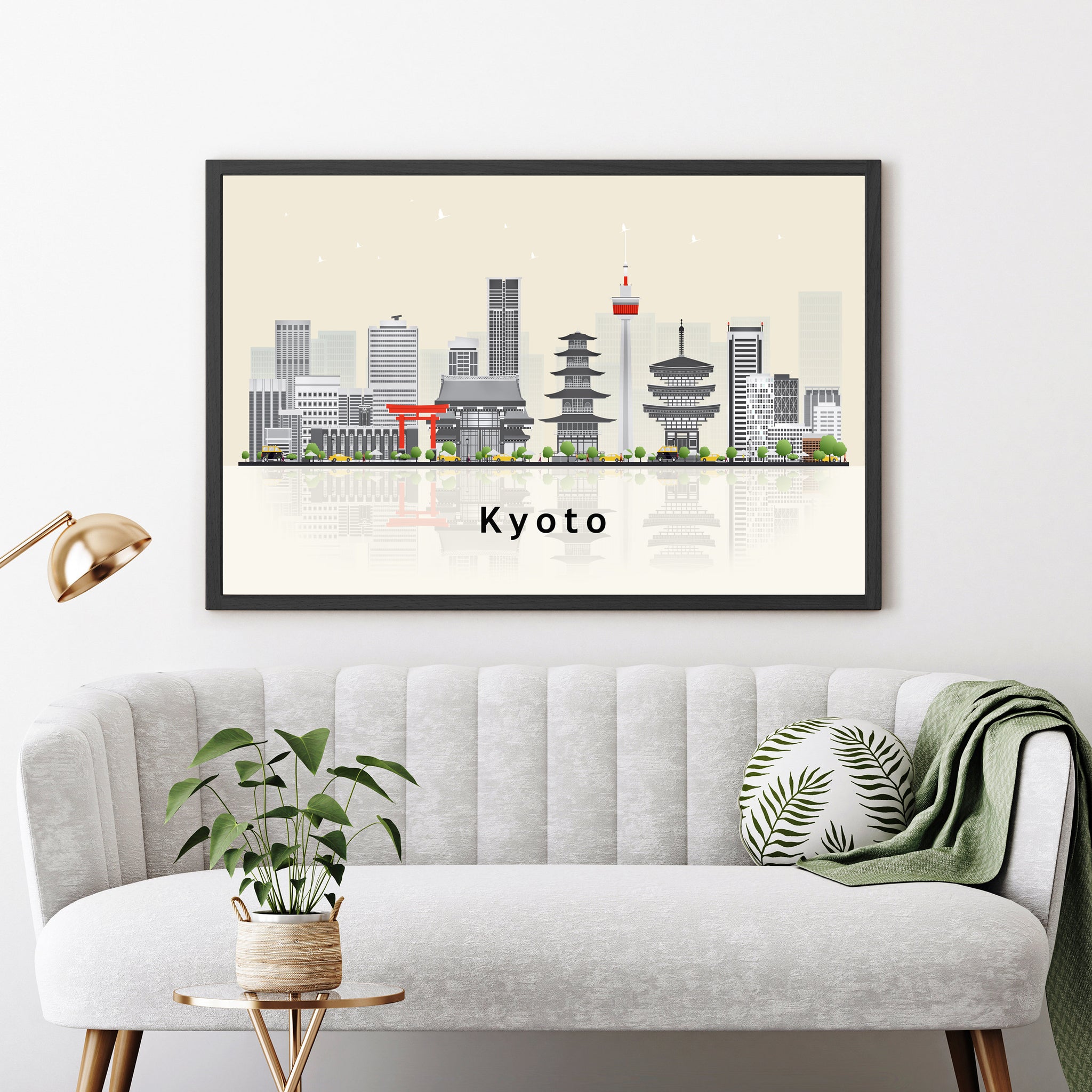 KYOTA JAPAN Illustration skyline poster, Modern skyline cityscape poster, Kyota city skyline landmark map poster, Home wall decorations