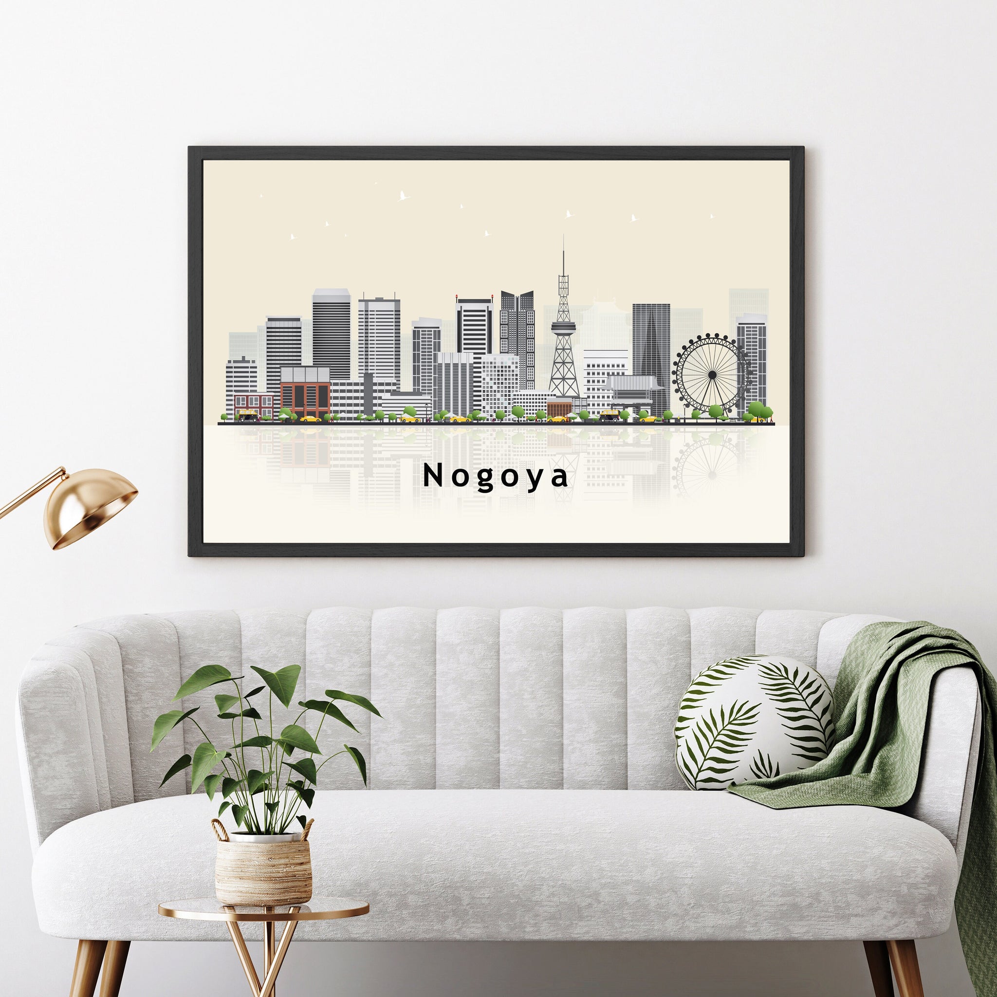 NAGOYA JAPAN Illustration skyline poster, Modern skyline cityscape poster, Nagoya city skyline landmark map poster, Home wall decorations