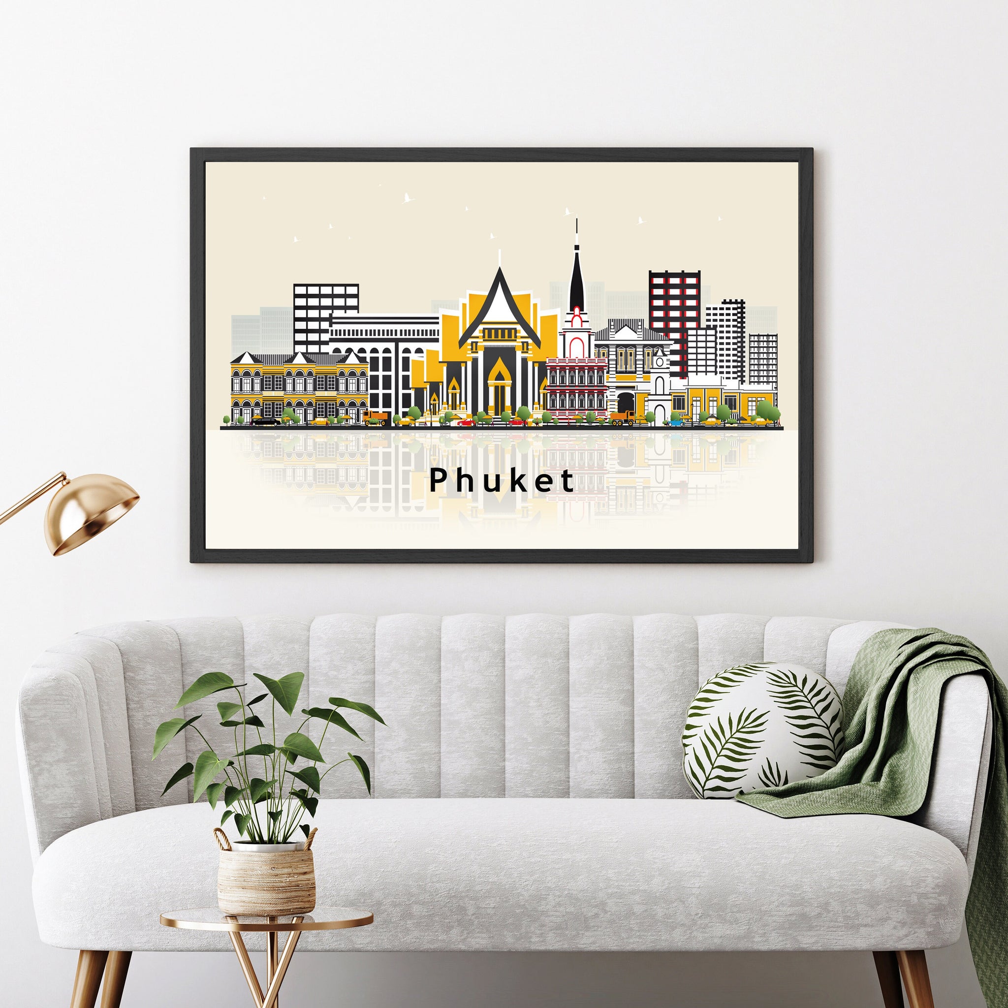 PHUKET THAILAND Illustration skyline poster, Modern skyline cityscape poster, City skyline landmark map poster, Home wall decorations