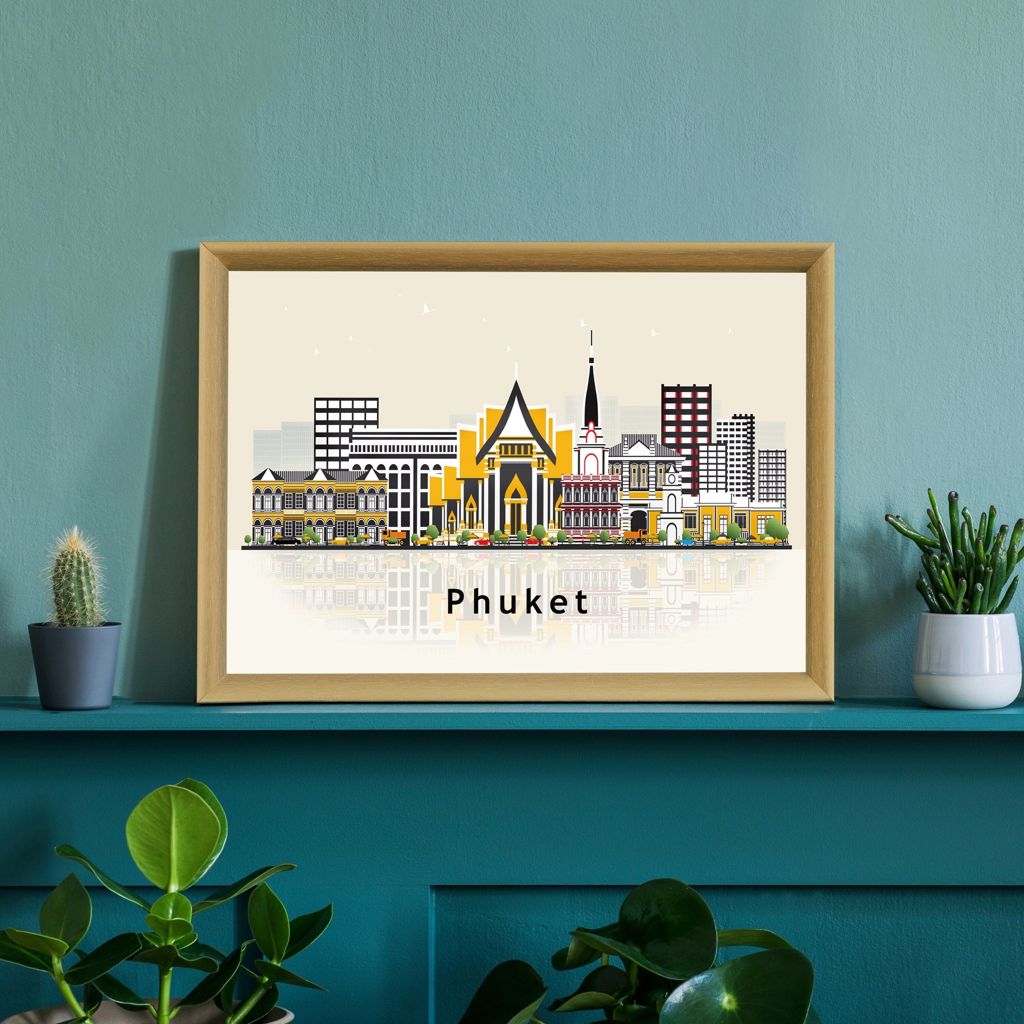 PHUKET THAILAND Illustration skyline poster, Modern skyline cityscape poster, City skyline landmark map poster, Home wall decorations
