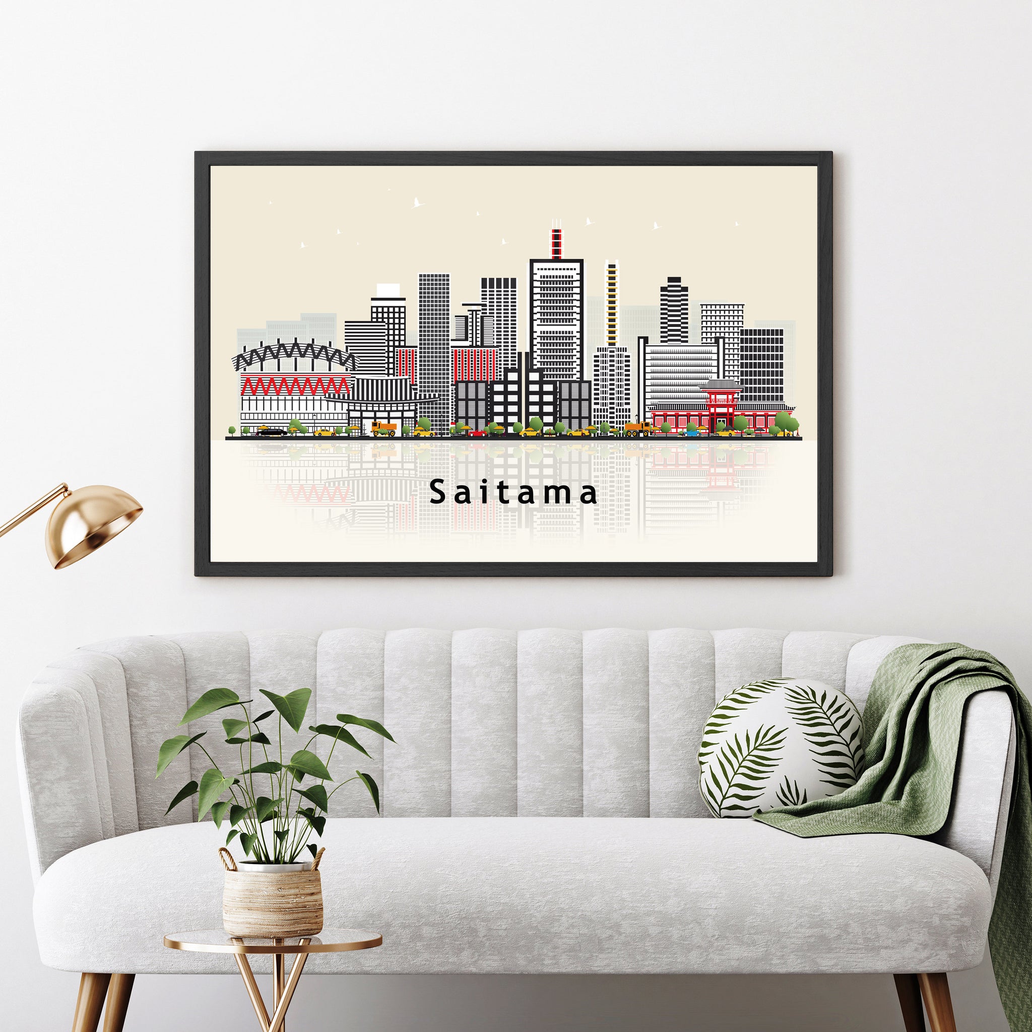 SAITAMA JAPAN Illustration skyline poster, Modern skyline cityscape poster, Japan city skyline landmark map poster, Home wall decorations