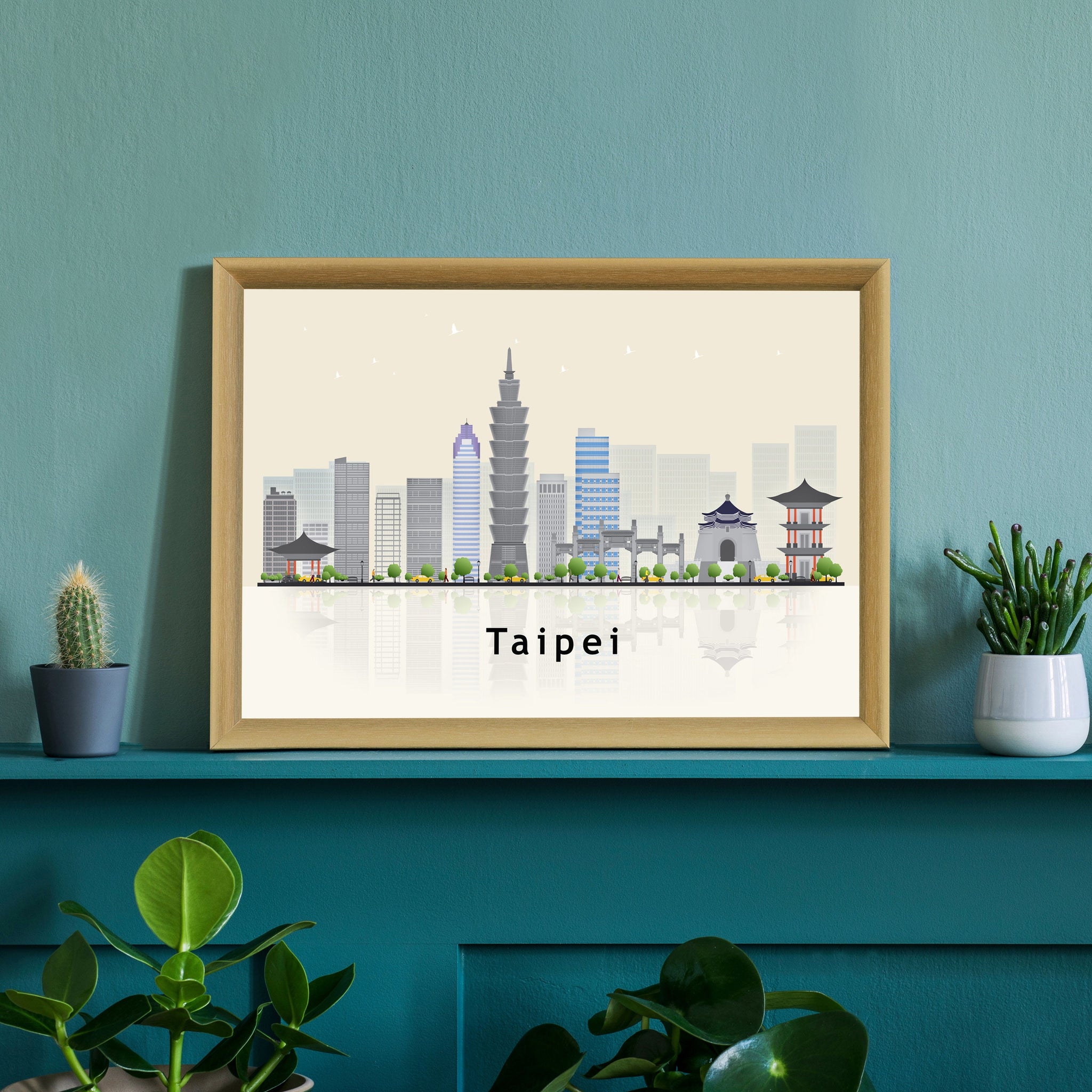 TAIPEI TAIWAN Illustration skyline poster, Modern skyline cityscape poster, Taipei city skyline landmark map poster, Home wall decorations