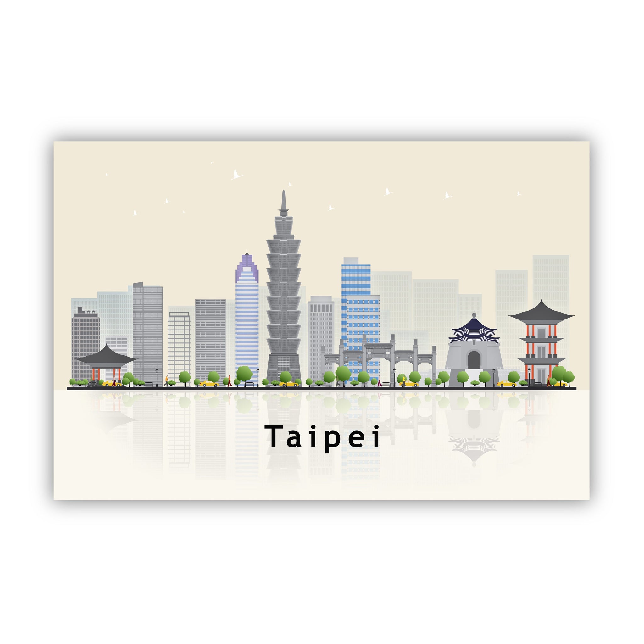 TAIPEI TAIWAN Illustration skyline poster, Modern skyline cityscape poster, Taipei city skyline landmark map poster, Home wall decorations