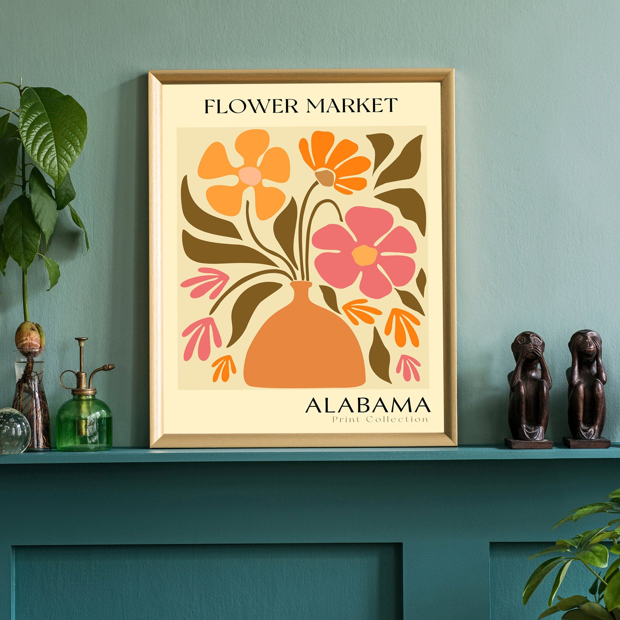 Alabama State flower print, USA states poster, Alabama flower market poster, Botanical posters, Natural poster artwork, Boho floral wall art