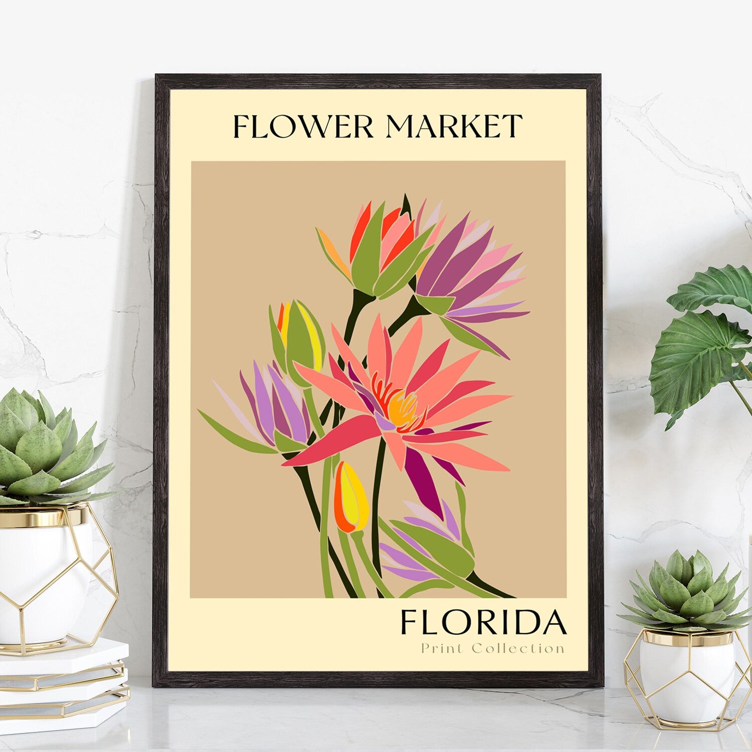 Florida State flower print, USA states poster, Florida flower market poster, Botanical posters, Nature poster artwork, Boho floral wall art