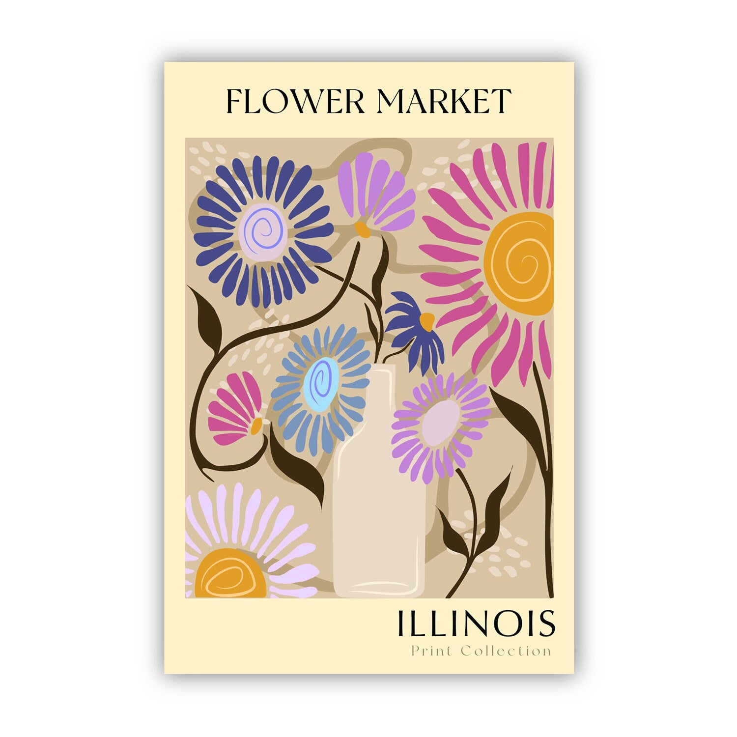 Illinois State flower print, USA states poster, Illinois flower market poster, Botanical poster, Nature poster artwork, Boho floral wall art