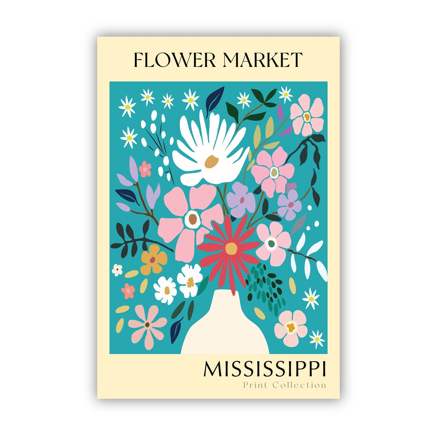 Mississippi State flower print, USA state poster, Mississippi flower market poster, Botanical poster, Nature poster artwork, Boho floral art