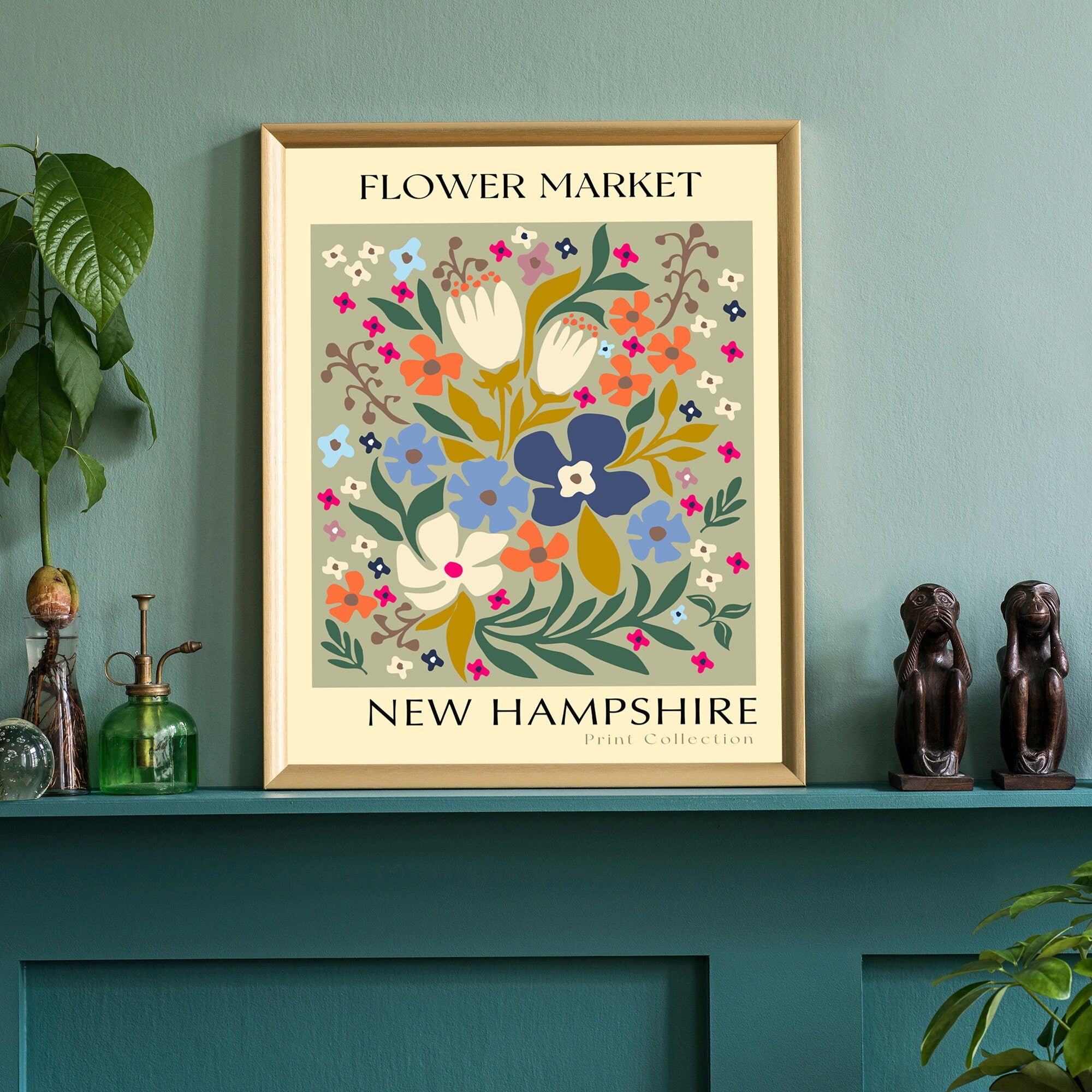 New Hampshire State flower print, USA states poster, New Hampshire flower market poster, Botanical posters, Nature poster, Floral wall art