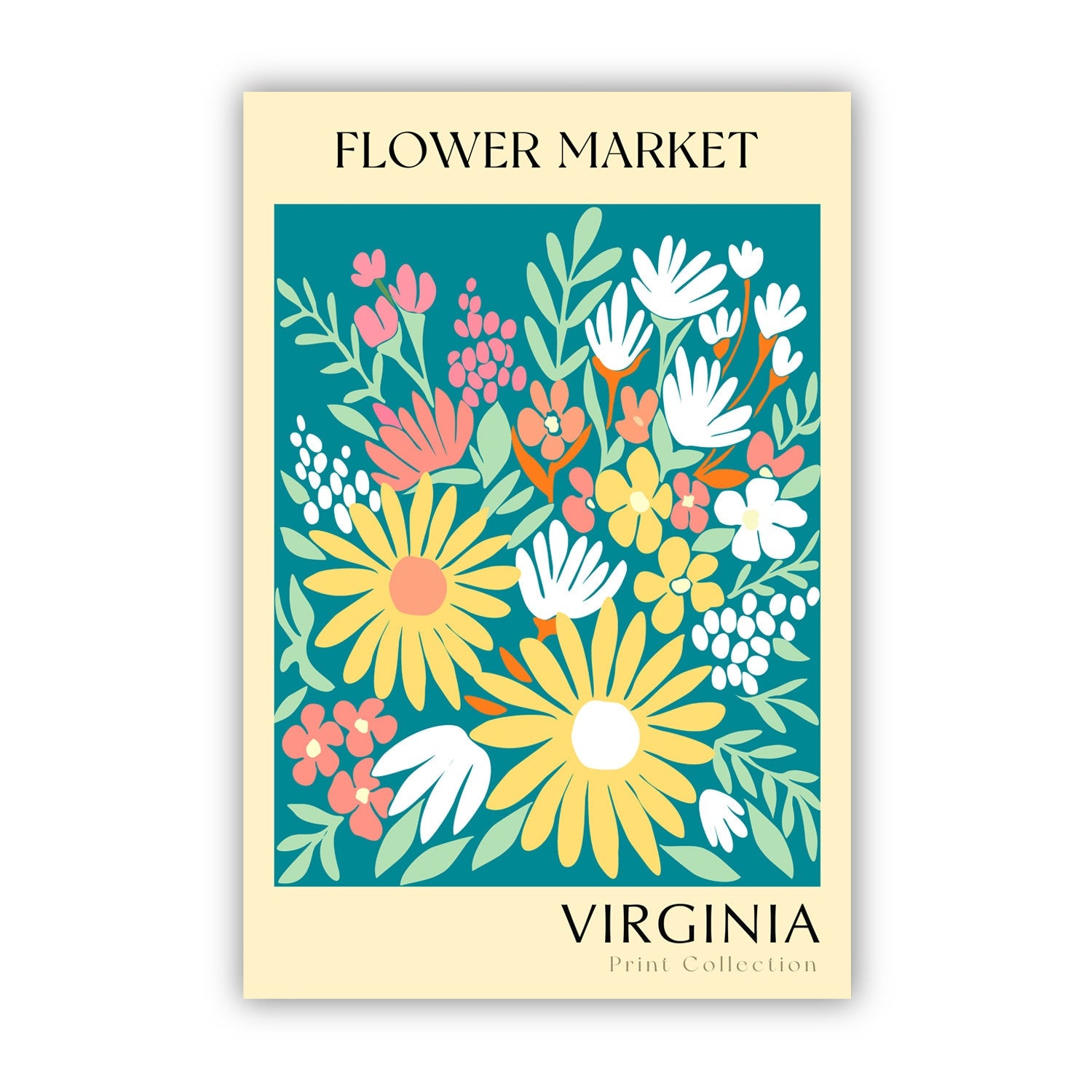 Virginia State flower print, USA states poster, Virginia flower market poster, Botanical poster, Nature poster artwork, Boho floral wall art