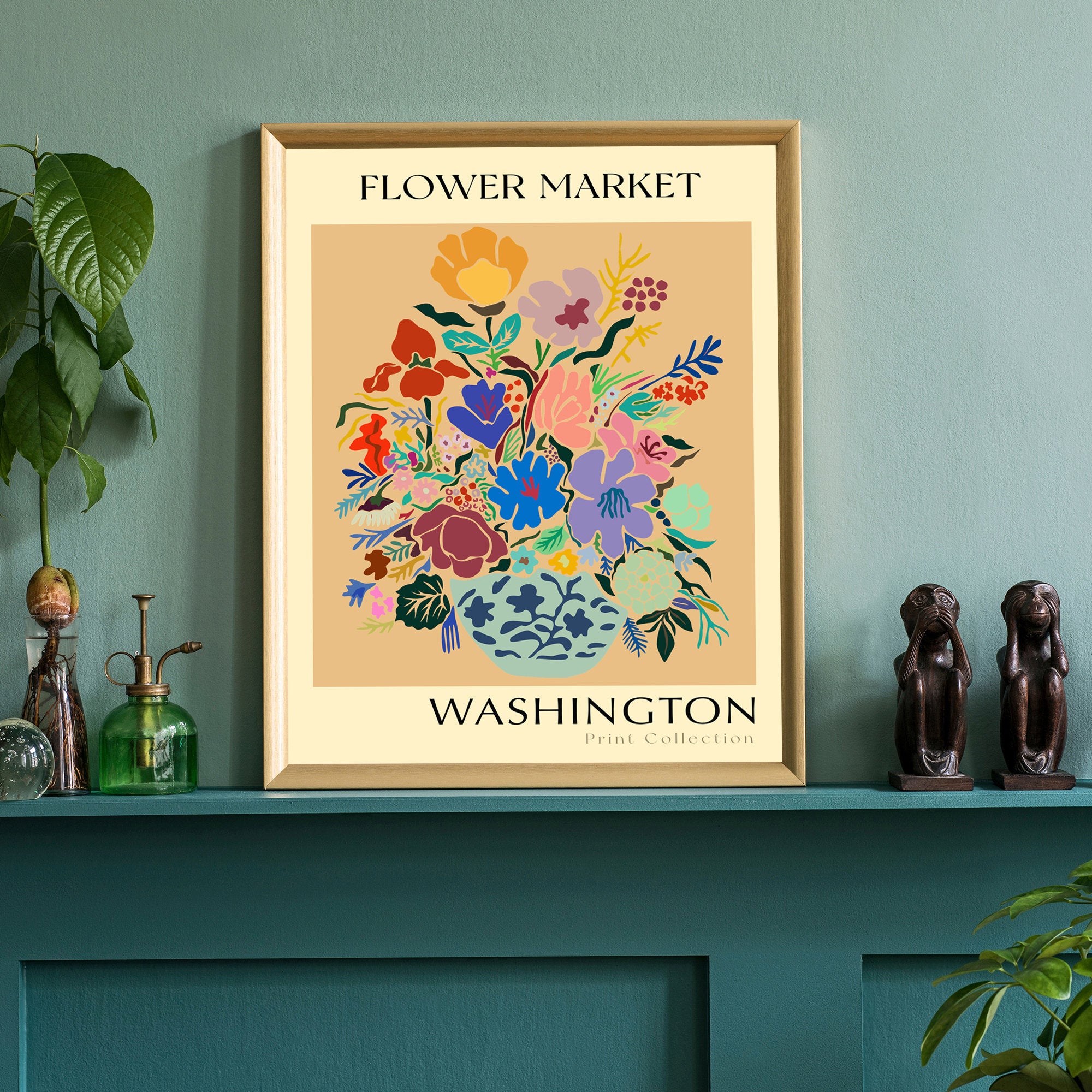 Washington State flower print, USA states poster, Washington flower market poster, Botanical poster, Nature poster artwork, Floral wall art